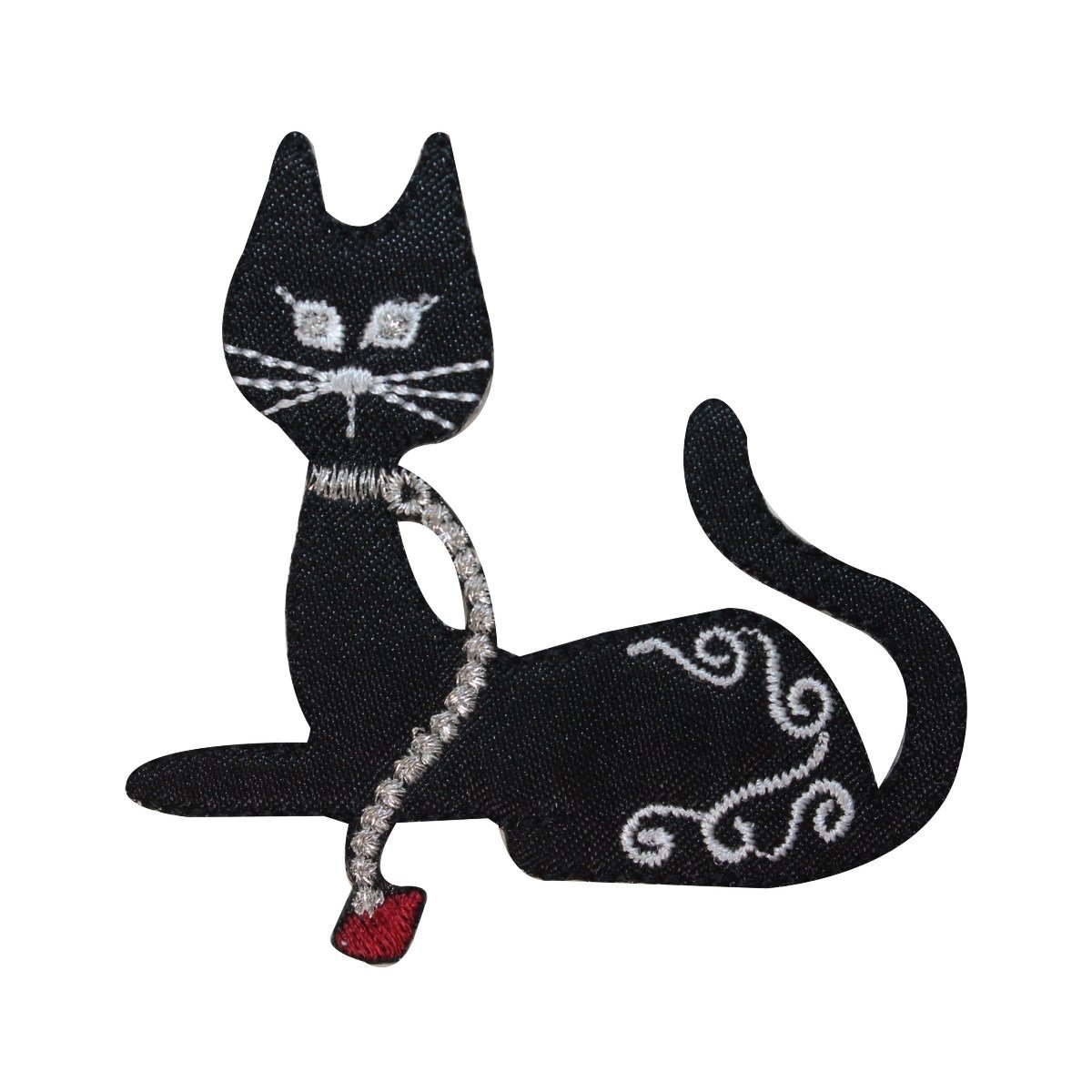 Black Cat with Leash Embroidered Iron On Patch - Cute Kitty Applique for DIY Clothing, Bags & Hats - Perfect for Pet Lovers & Craft Projects
