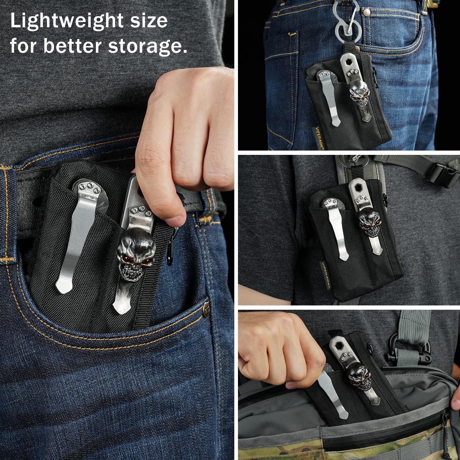 VIPERADE VE17 Mini EDC Pocket Pouch - 4-Pocket Compact Organizer with Hook & Loop Closure - Small Multitool Pouch for Everyday Carry (Black) | Perfect for Tactical Gear, Camping, Hiking & Outdoor Adventures