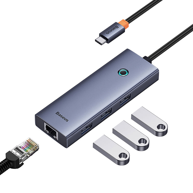 Baseus UltraJoy Series 4-in-1 USB C Hub Adapter with 3 USB 3.0 Ports & Ethernet RJ45 - Space Gray | Expand Connectivity for MacBook, iPad Pro, Chromebook & More