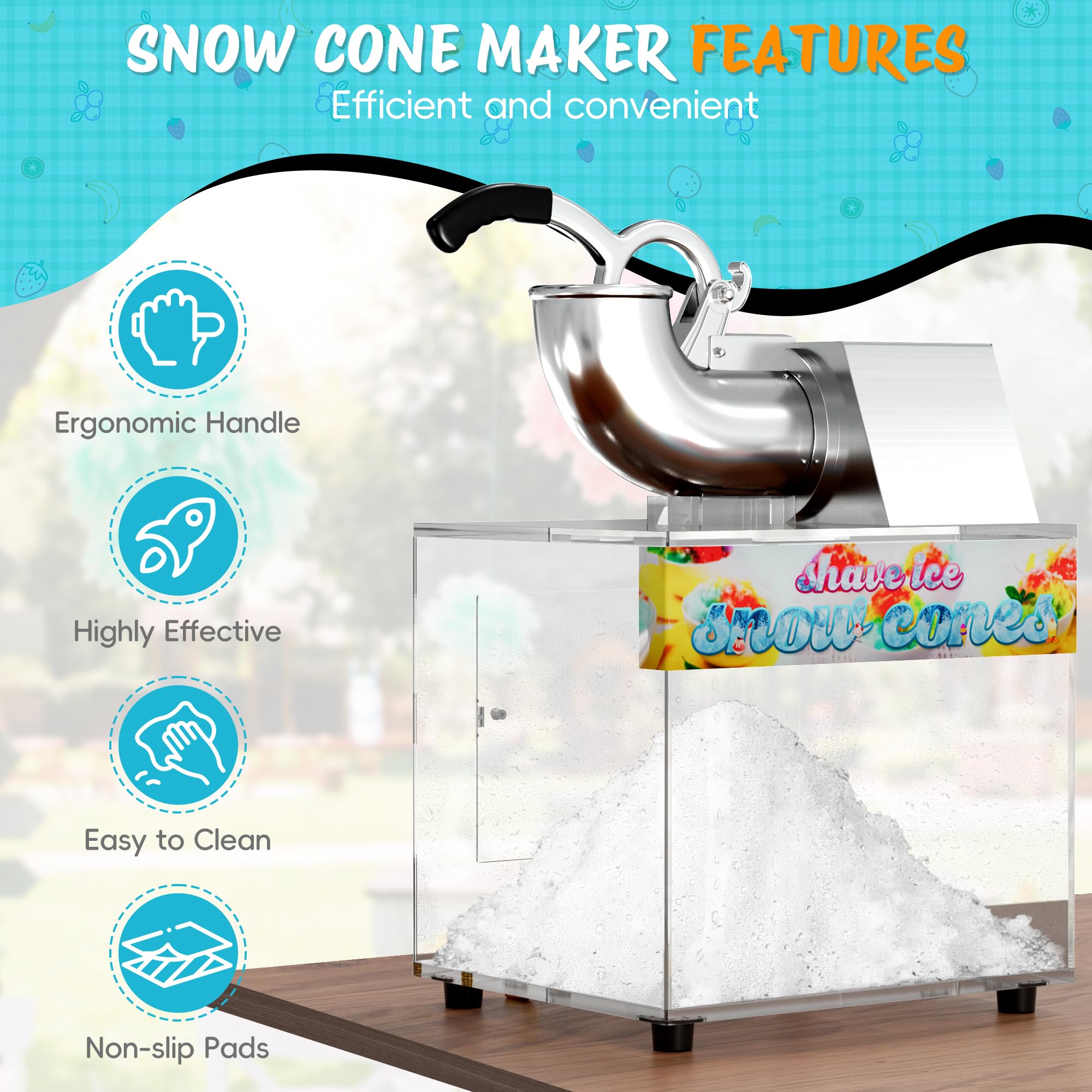 48L Commercial Snow Cone Machine - 500LB/H Electric Shaved Ice Maker with 300W Motor for Parties, Events & Family Gatherings - Perfect for Summer Treats, Carnival Snacks, and Backyard BBQ Entertainment