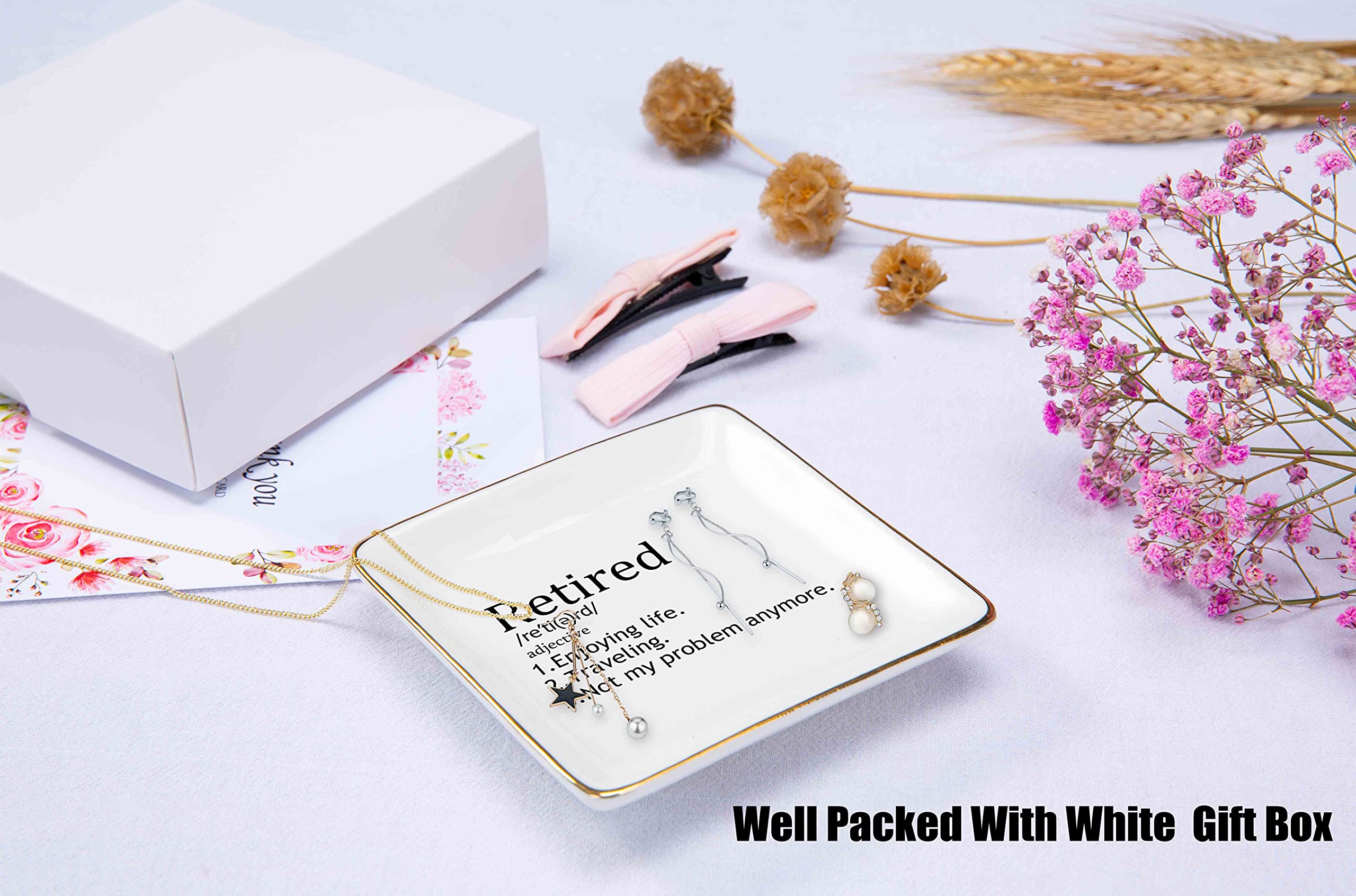 Elegant Jewelry Holder Ring Dish - Retirement Appreciation Gift for Coworkers, Mom, Boss, Teachers, Nurses & Friends - Perfect Going Away Present for Colleagues - Use for Organizing Rings, Earrings & Small Trinkets on Dresser or Vanity
