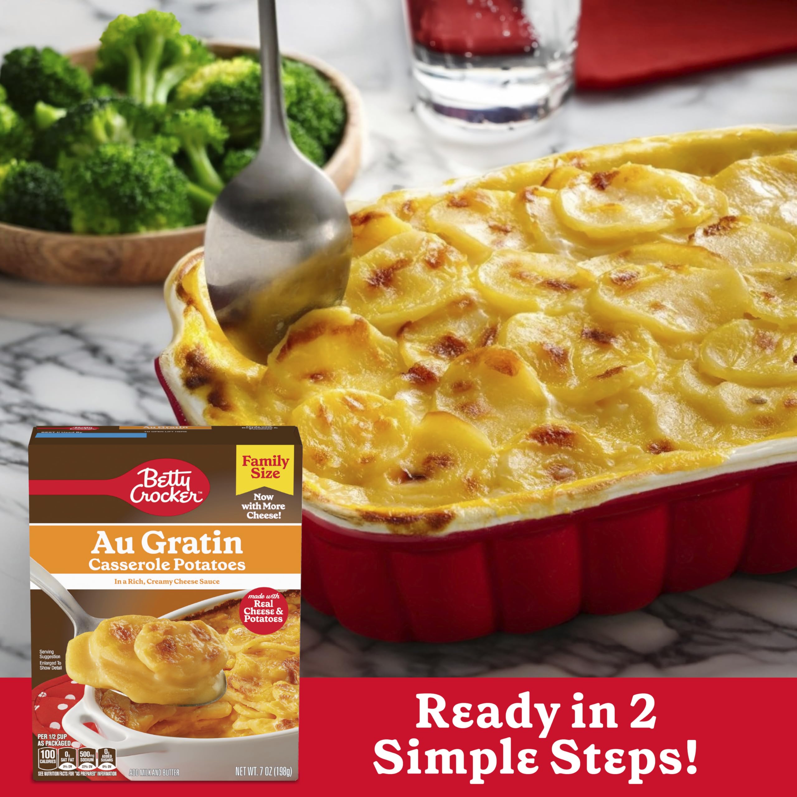 Betty Crocker Au Gratin Potatoes with Real Cheese - Family Size 7 oz Box - Easy Homemade Casserole for Dinner & Holiday Gatherings