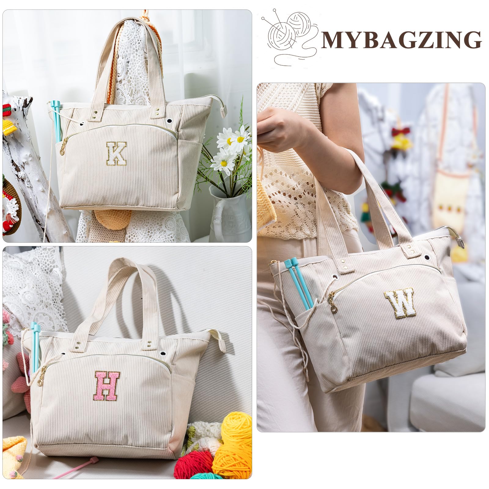 Personalized Crochet Tote Bag - Corduroy Yarn Storage Organizer for Knitting Hooks & Accessories - Perfect Knitting Project Bag & Gift for Crochet Lovers - Ideal for Crafting, Travel & Daily Use
