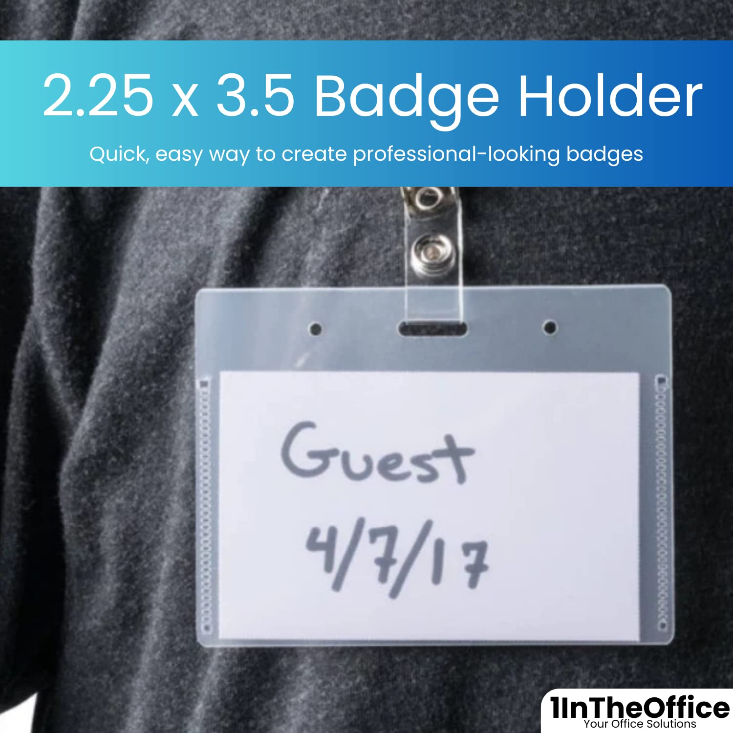 1InTheOffice Horizontal Plastic ID Badge Holder with Clip - 2.25 x 3.5 Inches (50 Pack) - Ideal for Office, Events, Conferences & Security Identification