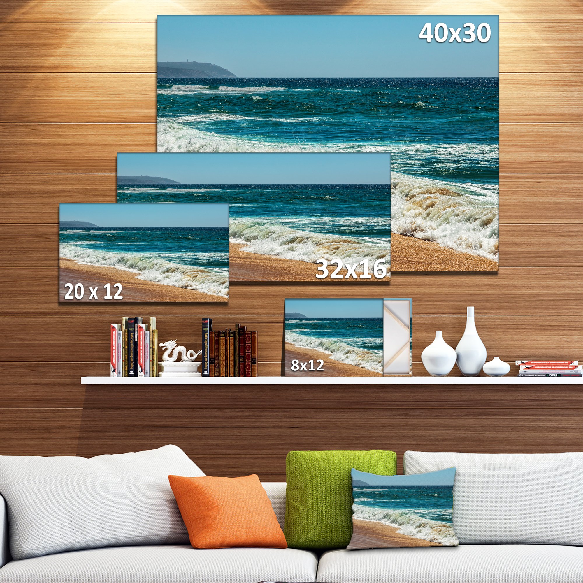 Blue Atlantic Beach Summer Contemporary Seascape Canvas Wall Art - Coastal Decor for Living Room, Bedroom & Office