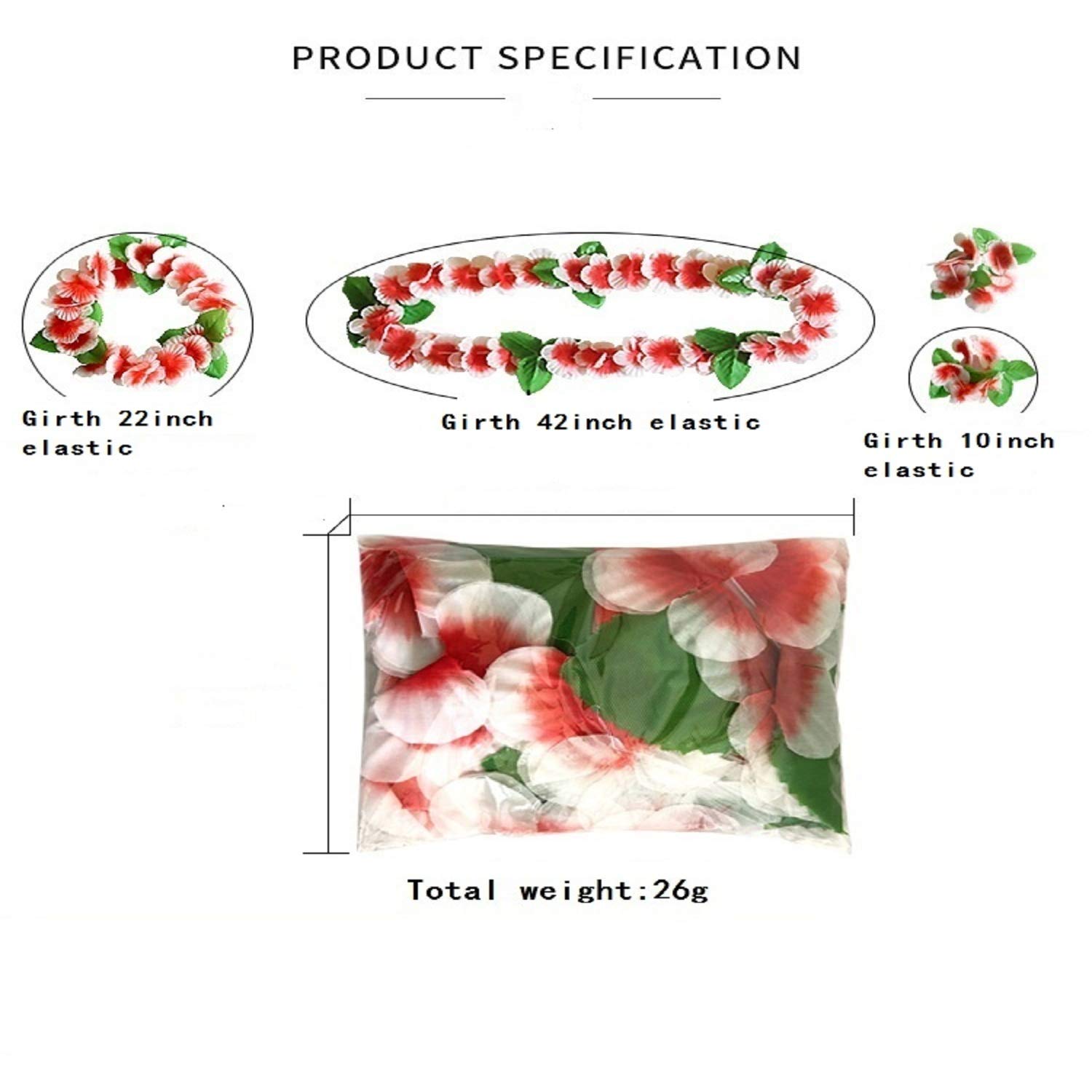 Hawaiian Flower Leis - Tropical Luau Party Hula Garland Necklaces, Bracelets & Headband - Jumbo Simulated Silk Flowers for Hawaii Decorations, Birthday & Beach Theme Parties - Perfect for Luau, Graduation, Summer & Holiday Decorations