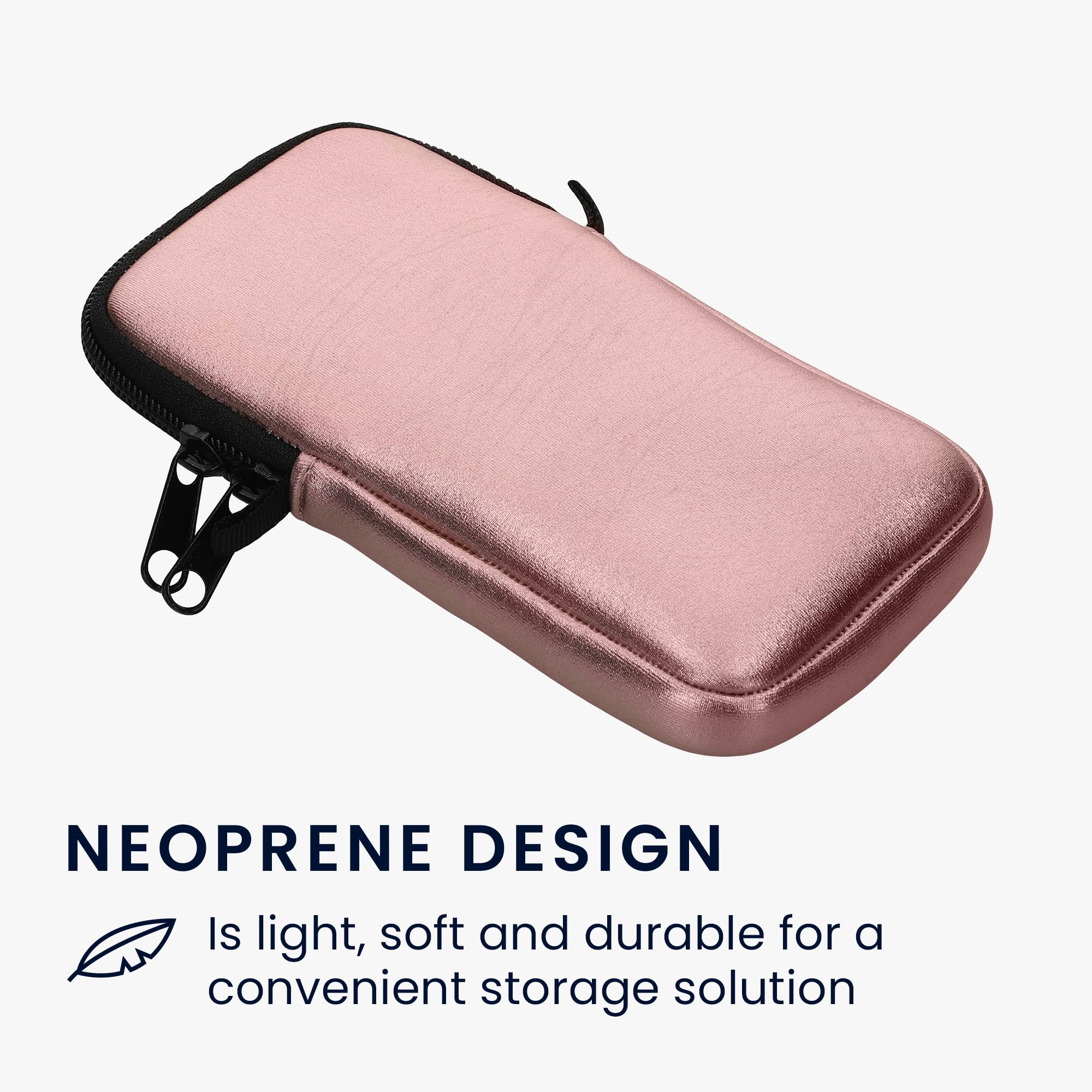 kwmobile Neoprene Phone Pouch XL for iPhone 15 Pro Max/Samsung Galaxy S23 Ultra (6.7-6.8 Inch) - Waterproof Universal Cell Phone Case with Adjustable Neck Strap & Secure Zipper - Metallic Rose Gold - Perfect for Running, Travel & Outdoor Activities
