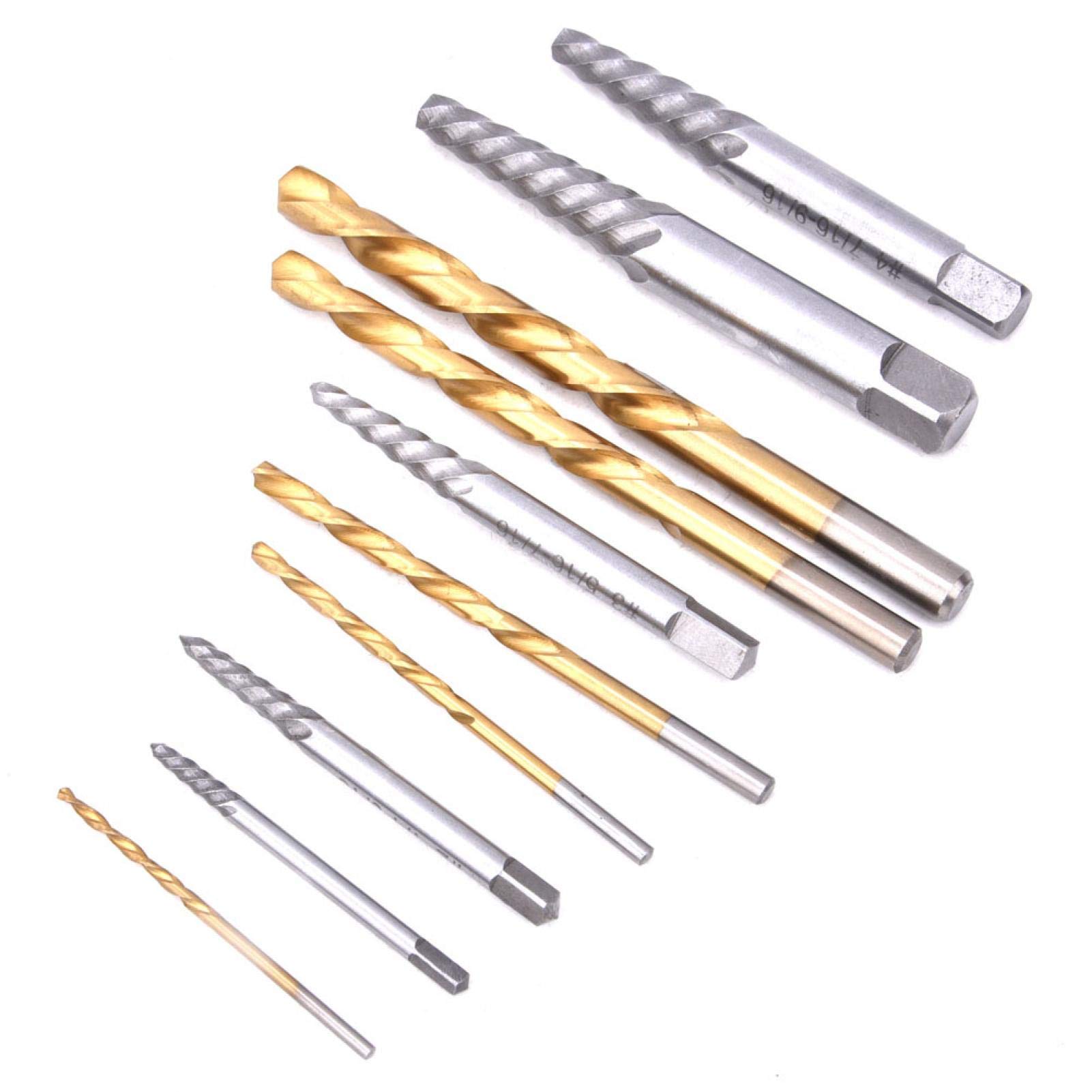 Miskall 10-Piece Drill Bit Screw Extractor Set - Left Hand Drill Bits for Removing Broken Screws & Bolts - Ideal for Automotive Repair, Plumbing, and DIY Home Improvement Projects