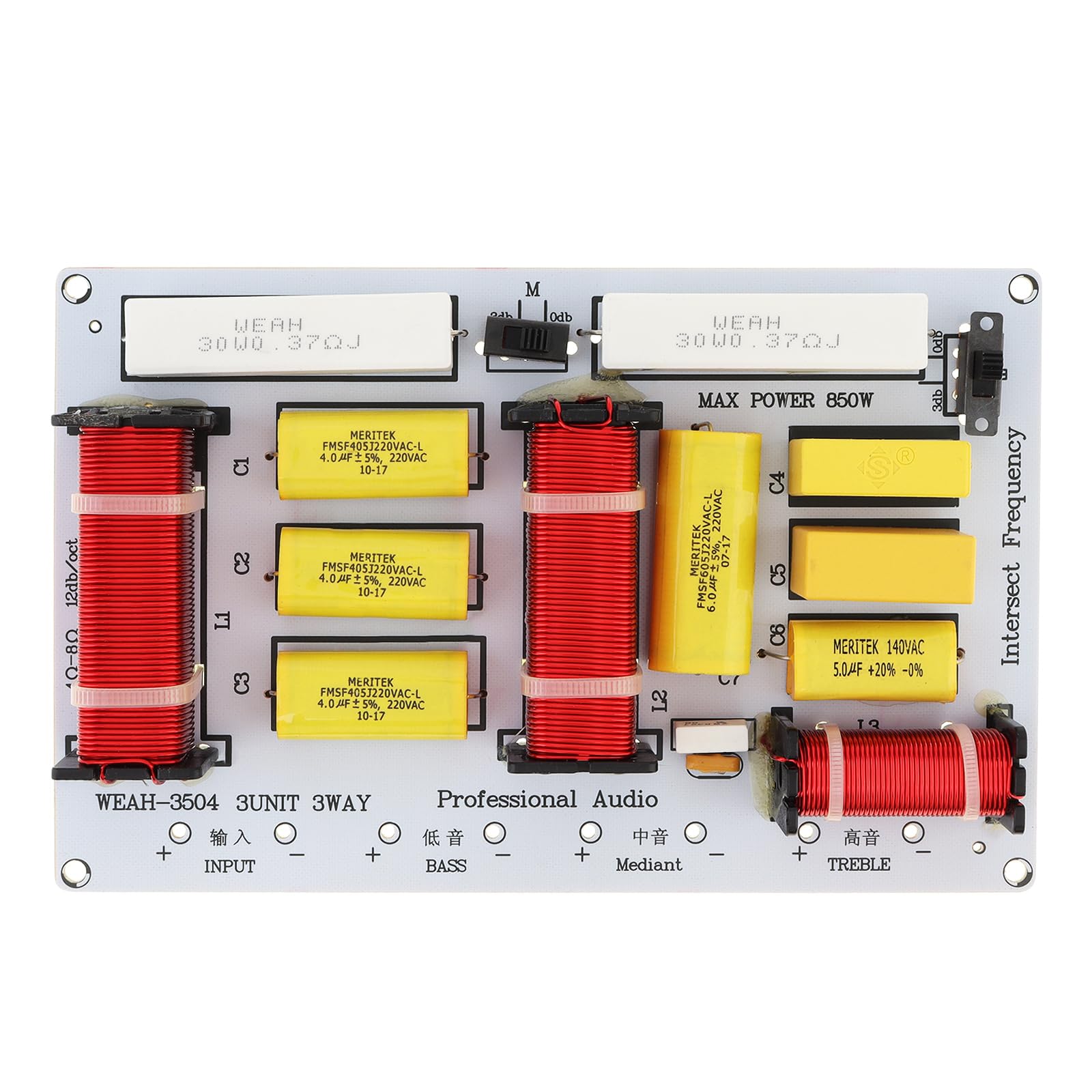 3 Way Speaker Crossover 350W - HiFi 3-Way Audio Frequency Divider for Home Theater & Studio Speakers - Perfect for DIY Speaker Projects, Professional Audio Systems & Car Audio Upgrades