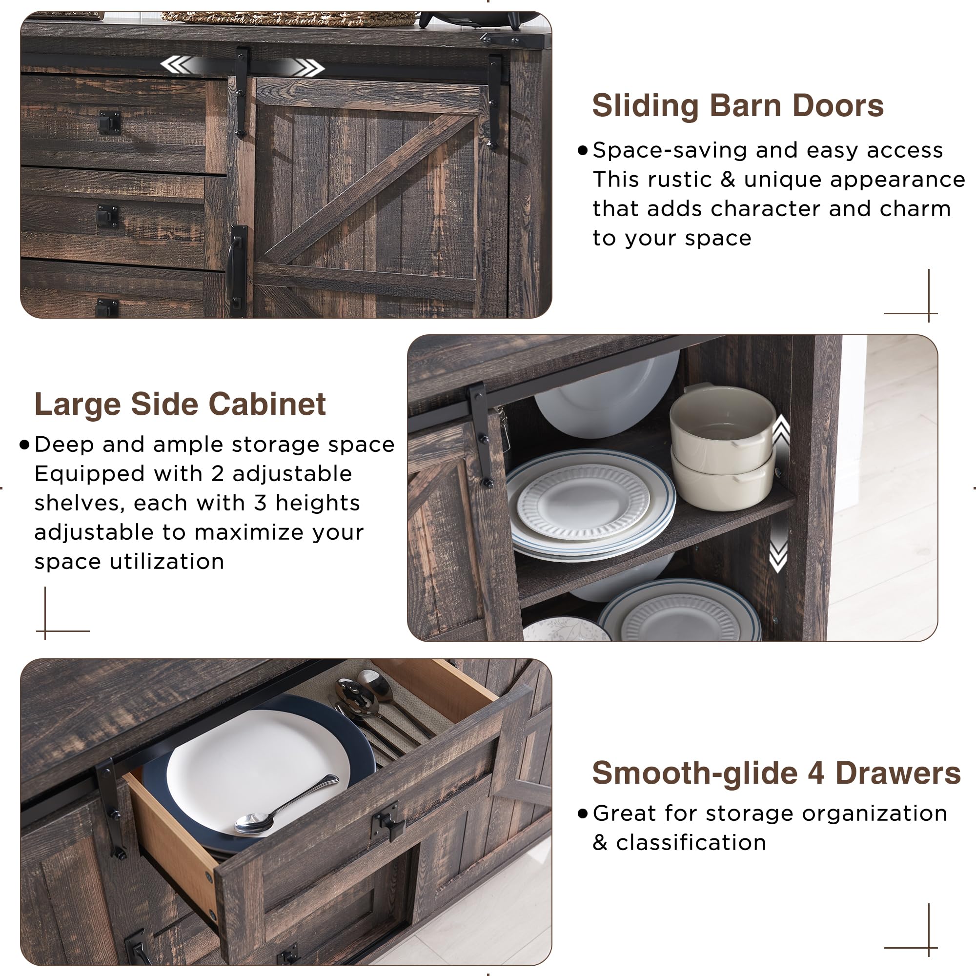 Farmhouse Sideboard Buffet Cabinet with Storage - 60