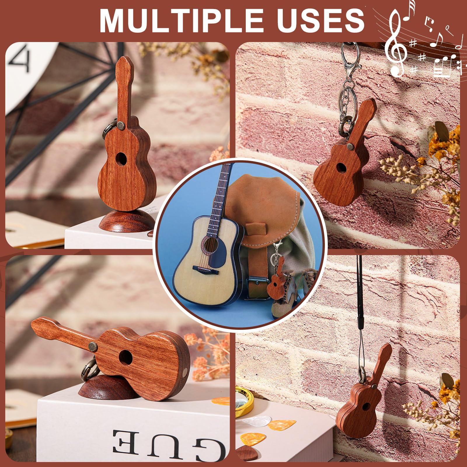 Premium Wooden Guitar Pick Box Set - 12 Picks, Holder Case, Keychain & Necklace - Classical Music Accessories for Guitarists - Perfect for Home Decor, Car Mirror Hanging, and Bass Instrument Gifts