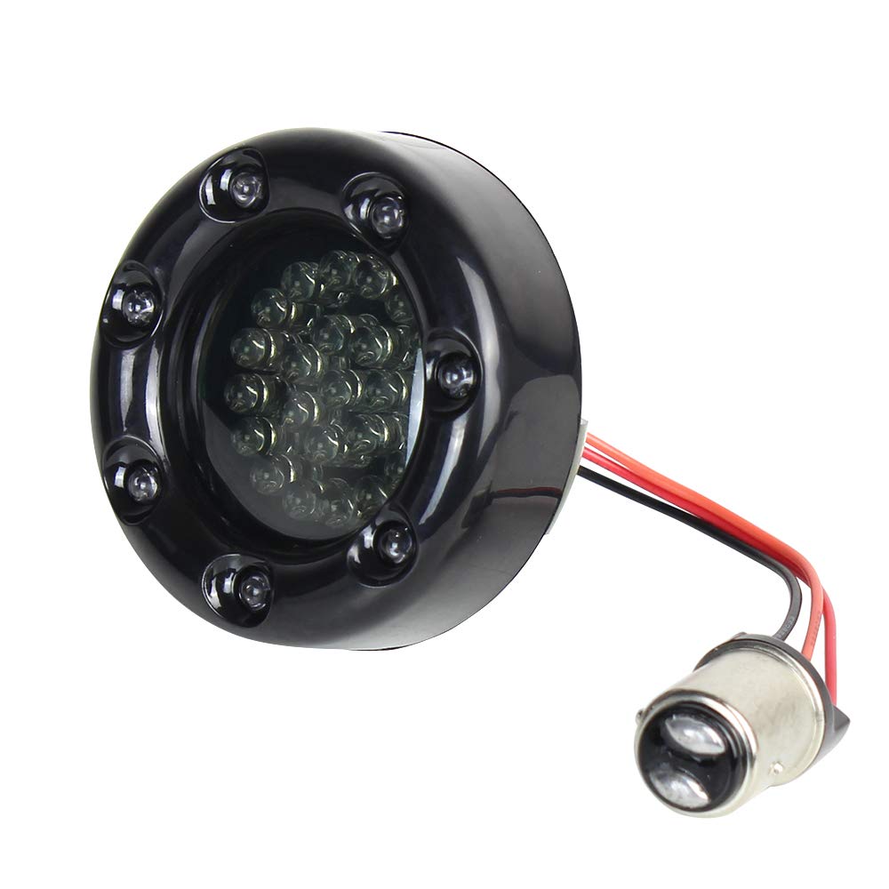 Eagle Lights 2 Inch Bullet Rear Infinity Beam LED Turn Signals & Brake Lights with LED Ring Covers for Harley Davidson Motorcycles - Black (1157 Base) - Perfect for Night Riding and Enhanced Safety