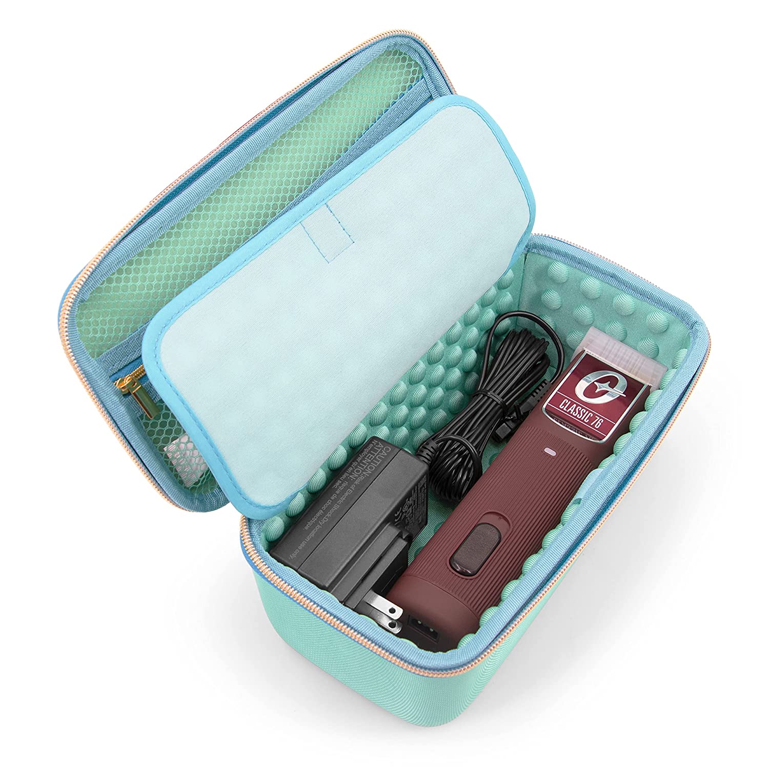 CASEMATIX Professional Barber Travel Case for Clippers, Hair Trimmers & Buzzers – Portable Salon Organizer for Hairstylists – Turquoise Storage for Hair Cutting Tools – Perfect for Travel, Salon & Home Use