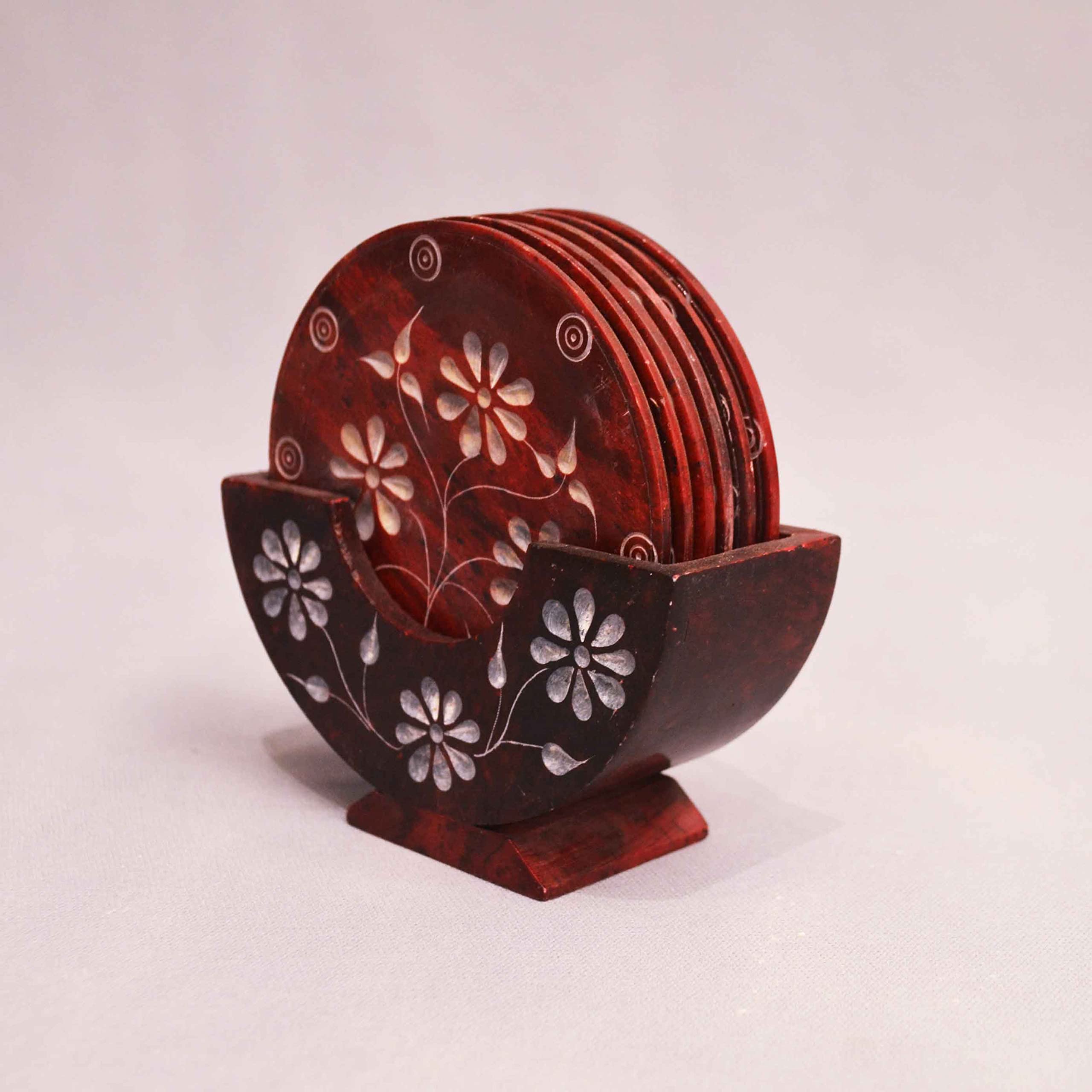 Premium Marble Coasters Set of 6 with Stand - Handcrafted by Indian Artisans | Elegant Tableware for Coffee, Tea & Wine Glasses | Perfect for Home Décor, Office & Gift Giving