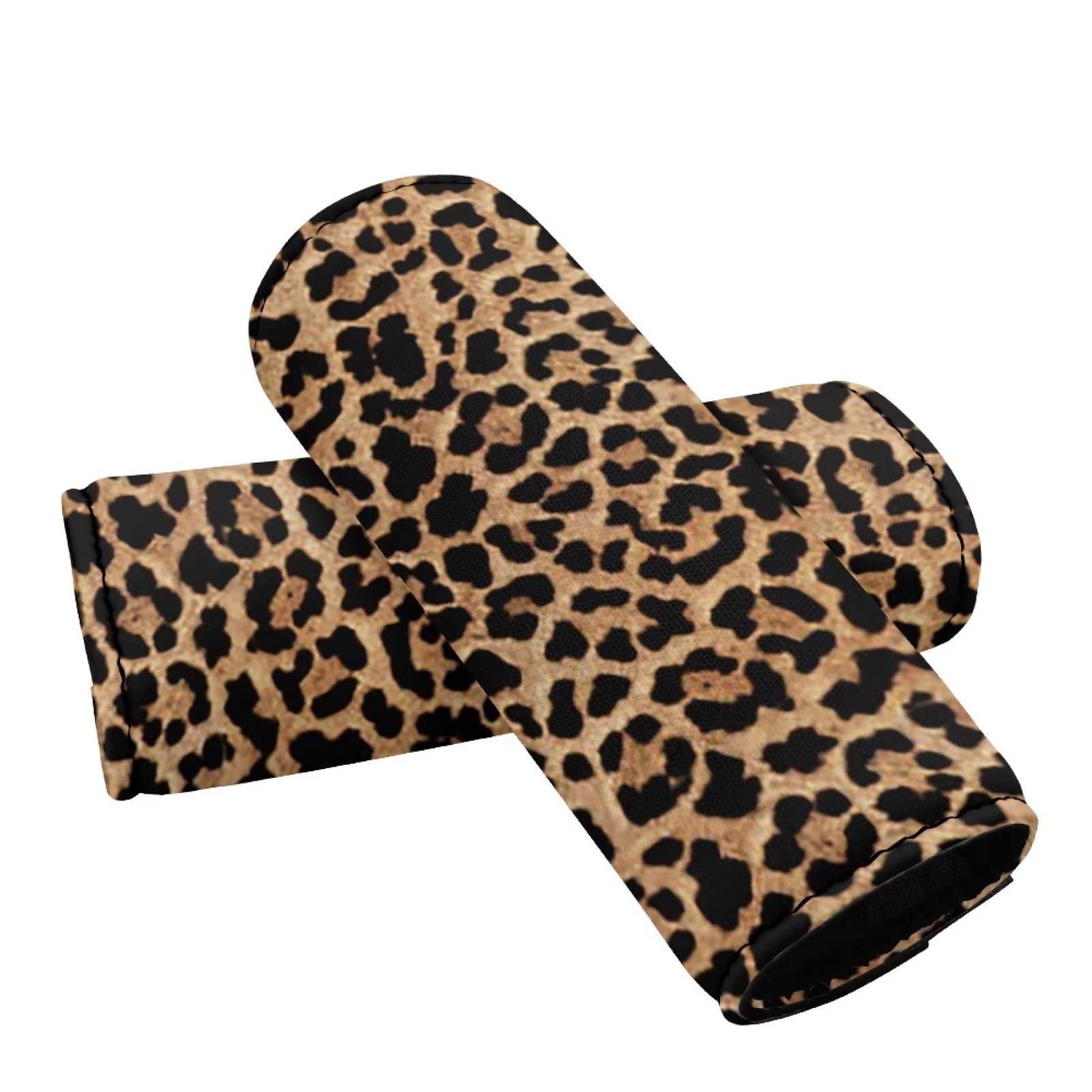 Uourmeti Leopard Skin Neoprene Luggage Handle Wraps 2 Pack - Durable Suitcase Grip Covers & Travel Bag Identifier for Easy Identification and Comfortable Handling