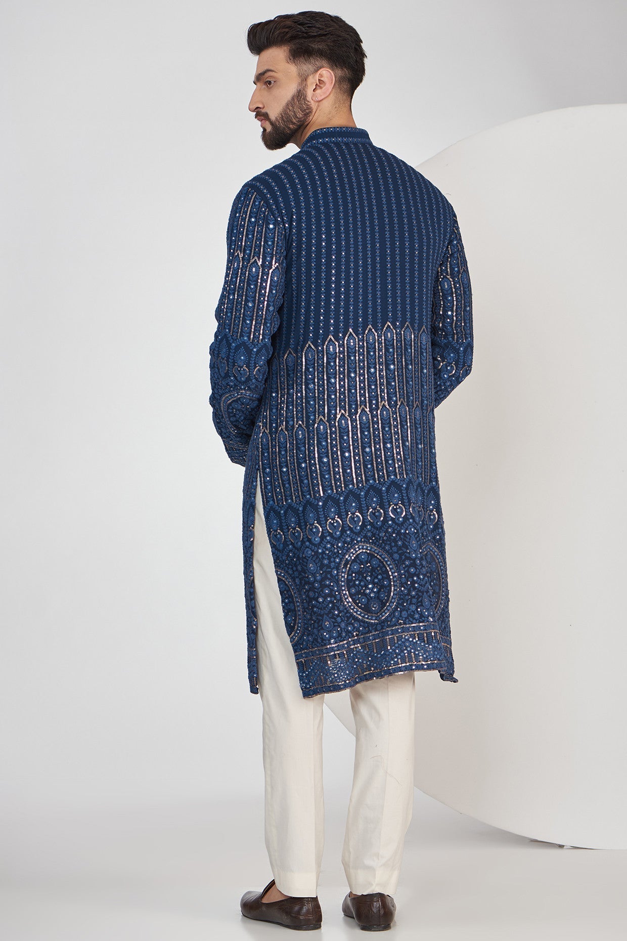Navy Blue Embroidered Kurta for Men | Traditional Indian Tunic | Handcrafted Cotton Kurta for Festivals, Weddings & Casual Wear