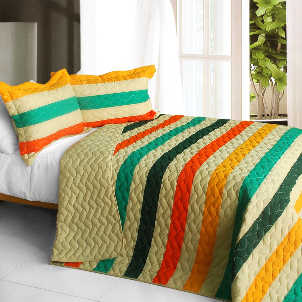 3PC Patchwork Quilt Set Full/Queen Size - Vintage Style Bedspread with Unique Design - Perfect for Cozy Bedroom Decor, Guest Room & Boho Chic Home Styling