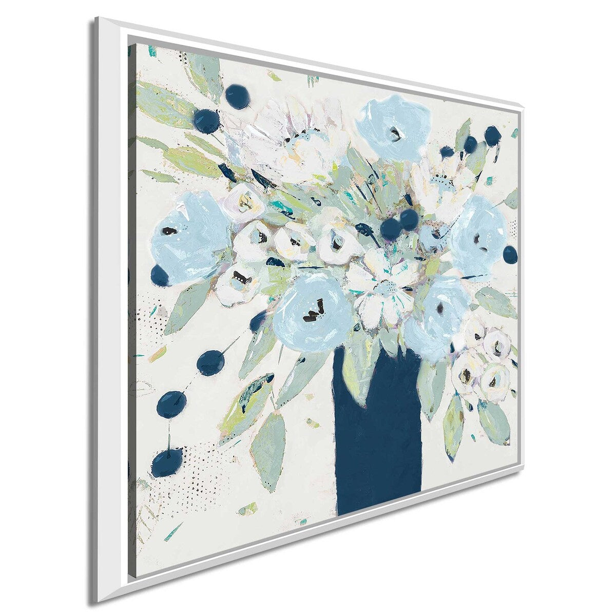Blue Bouquet Vase Floating Canvas Wall Art - Modern Home Decor for Living Room, Bedroom & Office