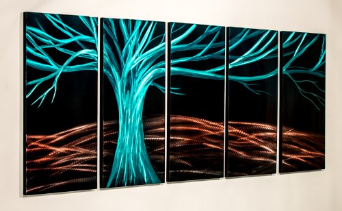 Hand-Sanded Metal Wall Art - Glowing Tree Decor for Living Room, Bedroom & Office | Unique Home Décor & Gift Idea