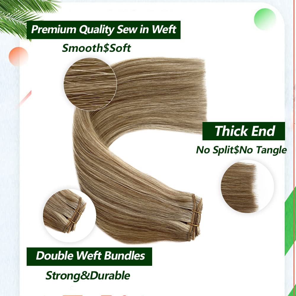 24 Inch Blonde Highlights Sew-in Hair Extensions | 120g Double Weft Remy Human Hair | Ash Brown to Platinum Blonde | Full Head Real Human Hair Wefts for Styling, Parties & Daily Wear