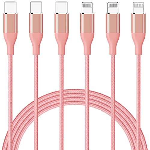 MFi Certified USB C to Lightning Cable 3-Pack (6FT) - Fast Charging Nylon Braided iPhone Charger Cord for iPhone 14/13/12/11 Pro Max/XS/X/8/7/6 Plus/SE & iPad - Perfect for Home, Office, Car & Travel Charging