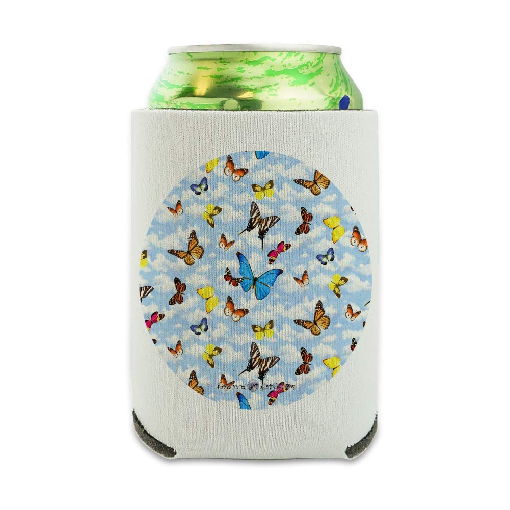 Blue Sky Butterfly Pattern Insulated Can Cooler - Collapsible Drink Sleeve & Beverage Holder for Beer, Soda & Cocktails - Perfect for Picnics, BBQs & Outdoor Parties