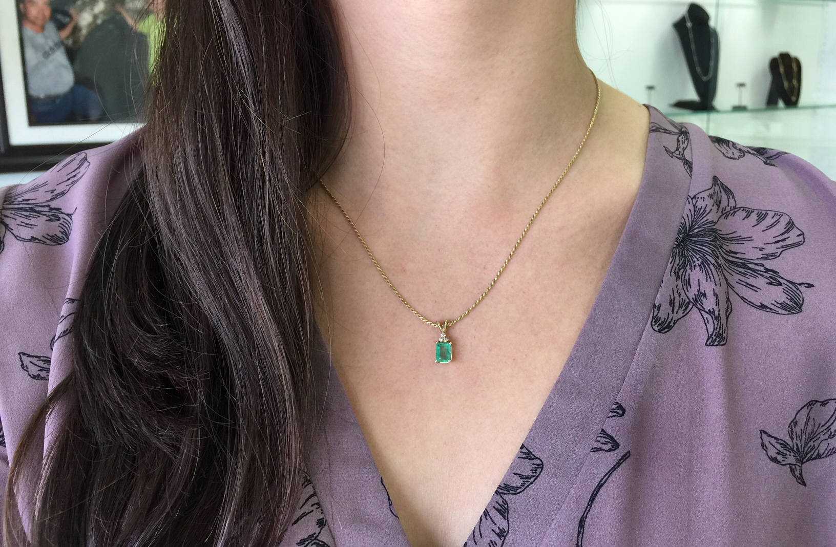 1.20tcw Genuine Emerald Cut Green Emerald & Diamond Accent Pendant Necklace - Elegant Jewelry Gift for Women, Perfect for Weddings, Anniversaries & Special Occasions