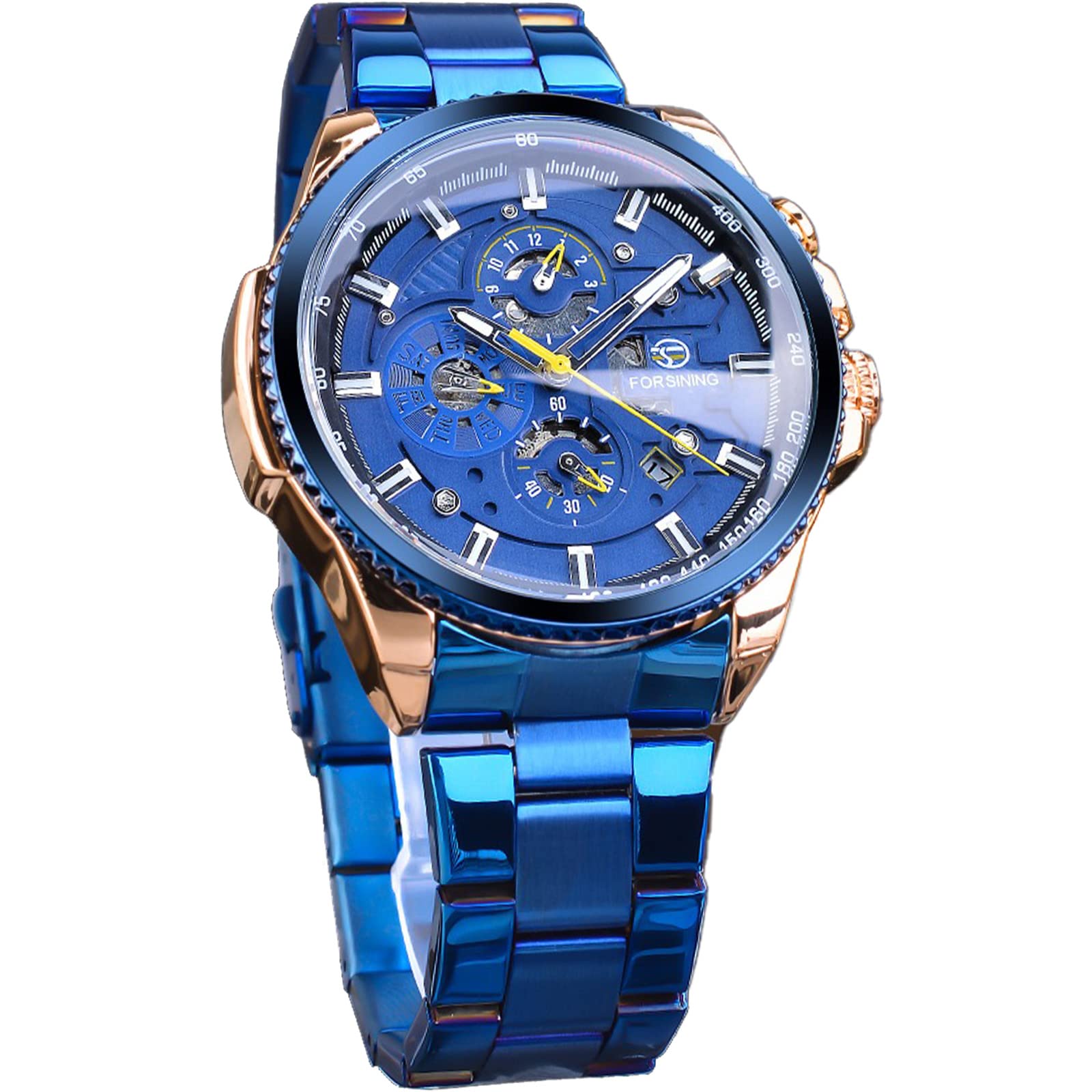 FORSINING Men's Automatic Self-Winding Mechanical Watch - Luxury Stainless Steel Case with Large Dial, Date, Month, Day, Stopwatch & Tachymeter - Perfect for Business, Formal Events & Everyday Wear