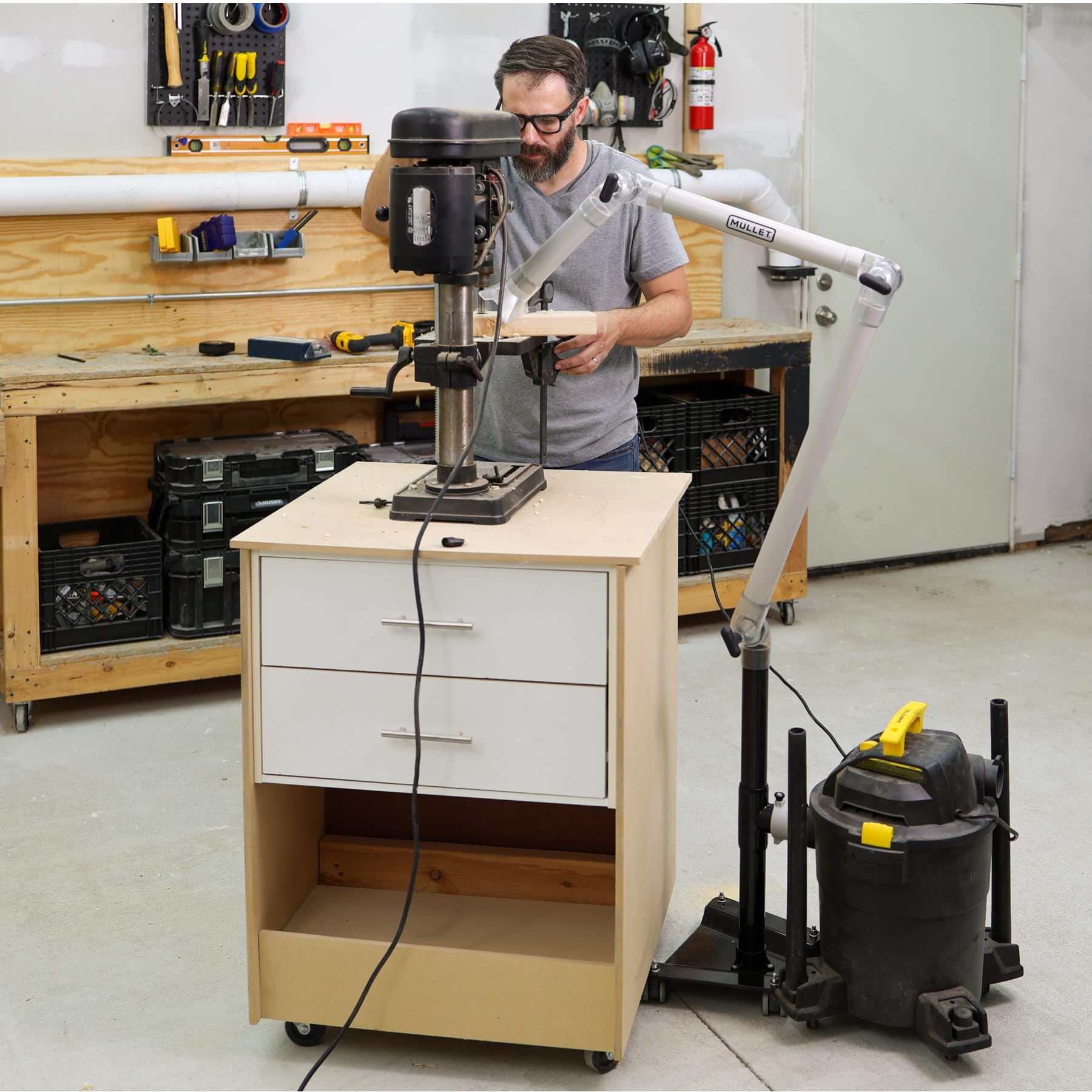Mullet ThirdHand Dust Collection Boom Arm with Shop Vac Base - Dust Extraction System for Woodworking, DIY Projects & Workshop Cleanup