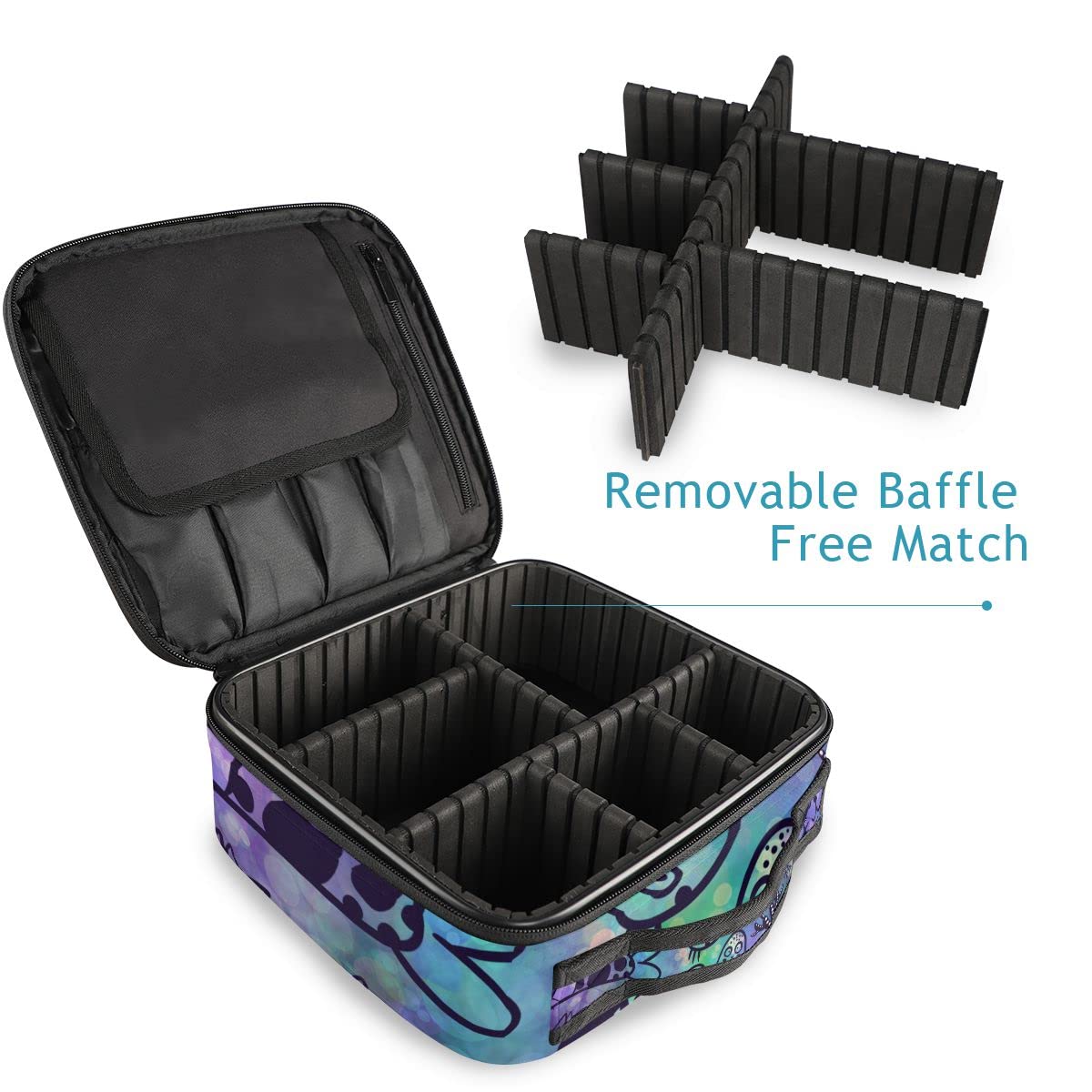Mermaid & Cats Jellyfish Fish Makeup Bag Organizer - Travel Cosmetic Train Case with Dividers for Women & Girls - Perfect for Travel, Gym, and Daily Makeup Storage