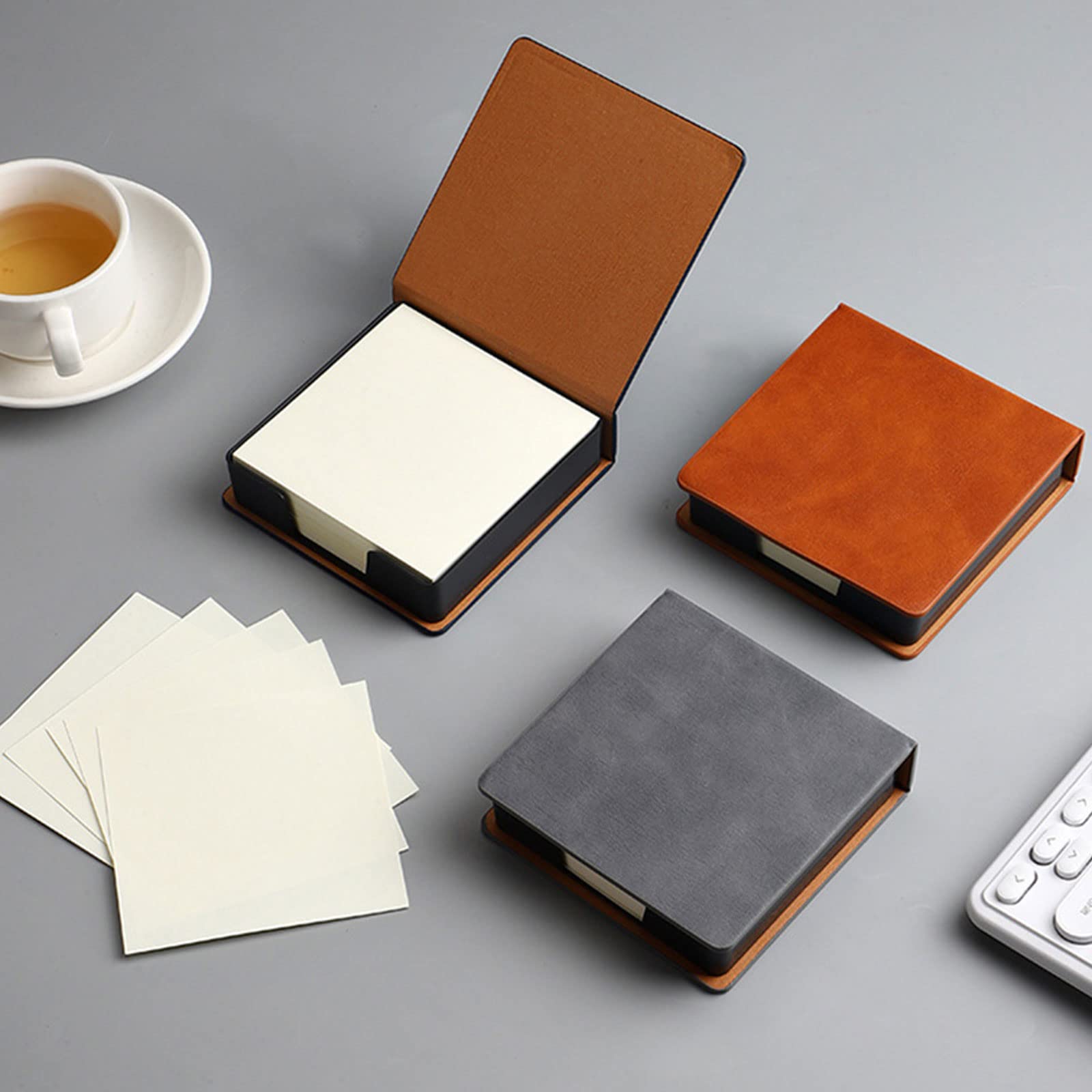 Premium Leather Note Pad Holder with Lid - Sticky Notes Dispenser & Name Card Organizer for Office, School, and Desk Use - Durable Memo Pad Storage Box for Daily Organization