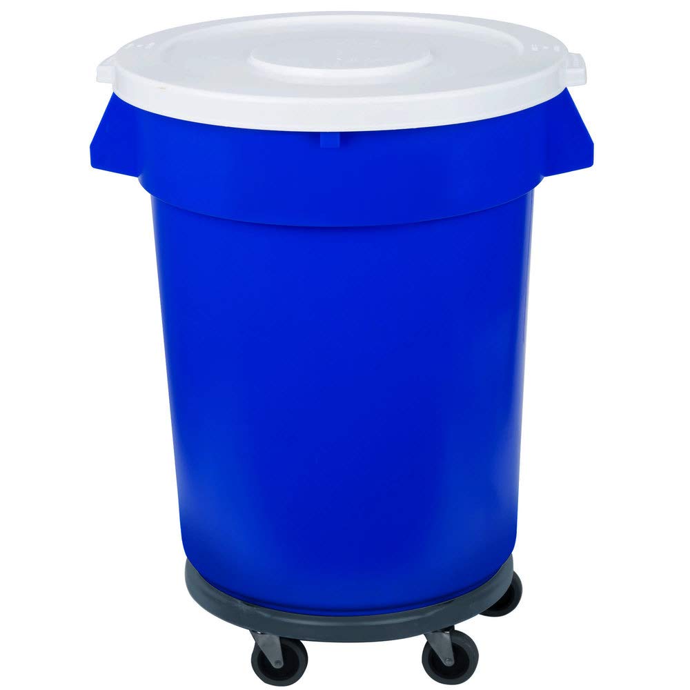 32 Gallon Heavy Duty Blue Trash Can with Lid & Wheels - Commercial Grade Rolling Garbage Bin for Kitchen, Office, Restaurant - Durable Waste Container with Secure Lid & Mobility Dolly Kit
