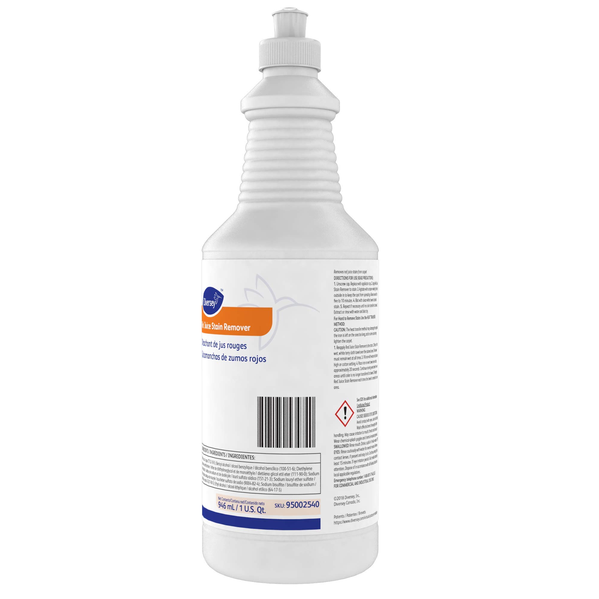 Diversey Red Juice Stain Remover - 32 Oz Bottle (Pack of 6) | Powerful Commercial-Grade Cleaner for Tough Stains | Ideal for Restaurants, Hotels & Food Service Industry