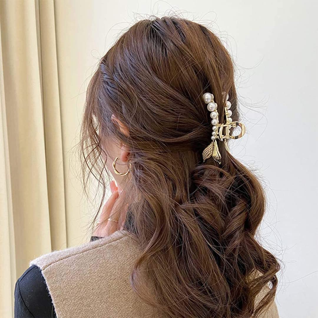 Mermaid Tail Pearl Hair Claw Clips for Women & Girls - Elegant Hair Clips, Hairpins & Hair Accessories (Pack of 1) - Perfect for Weddings, Parties & Everyday Styling