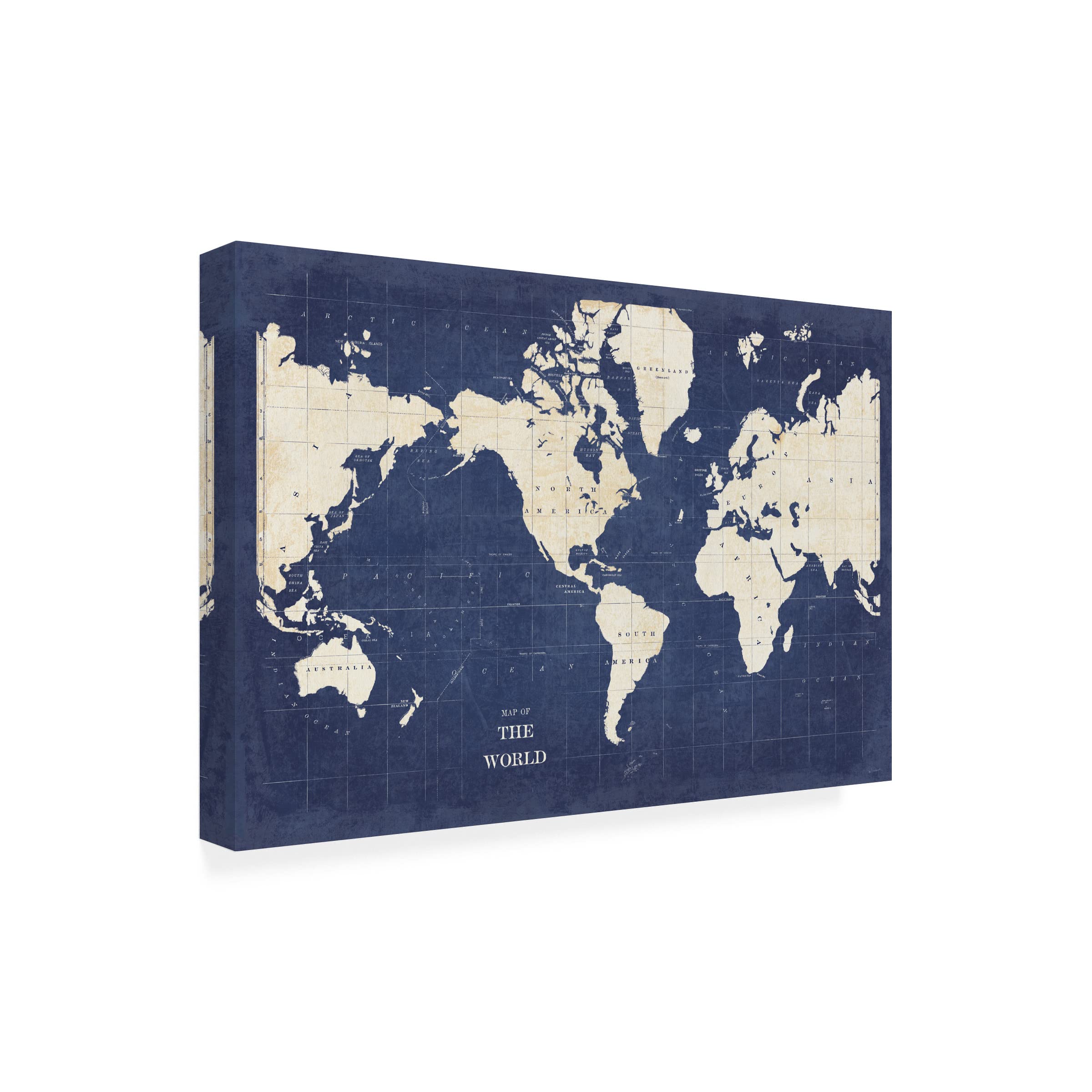 Trademark Fine Art 'Blueprint World Map - No Border' Canvas Art by Sue Schlabach - Perfect for Home Office Decor, Living Room Wall Art & Geography Enthusiasts