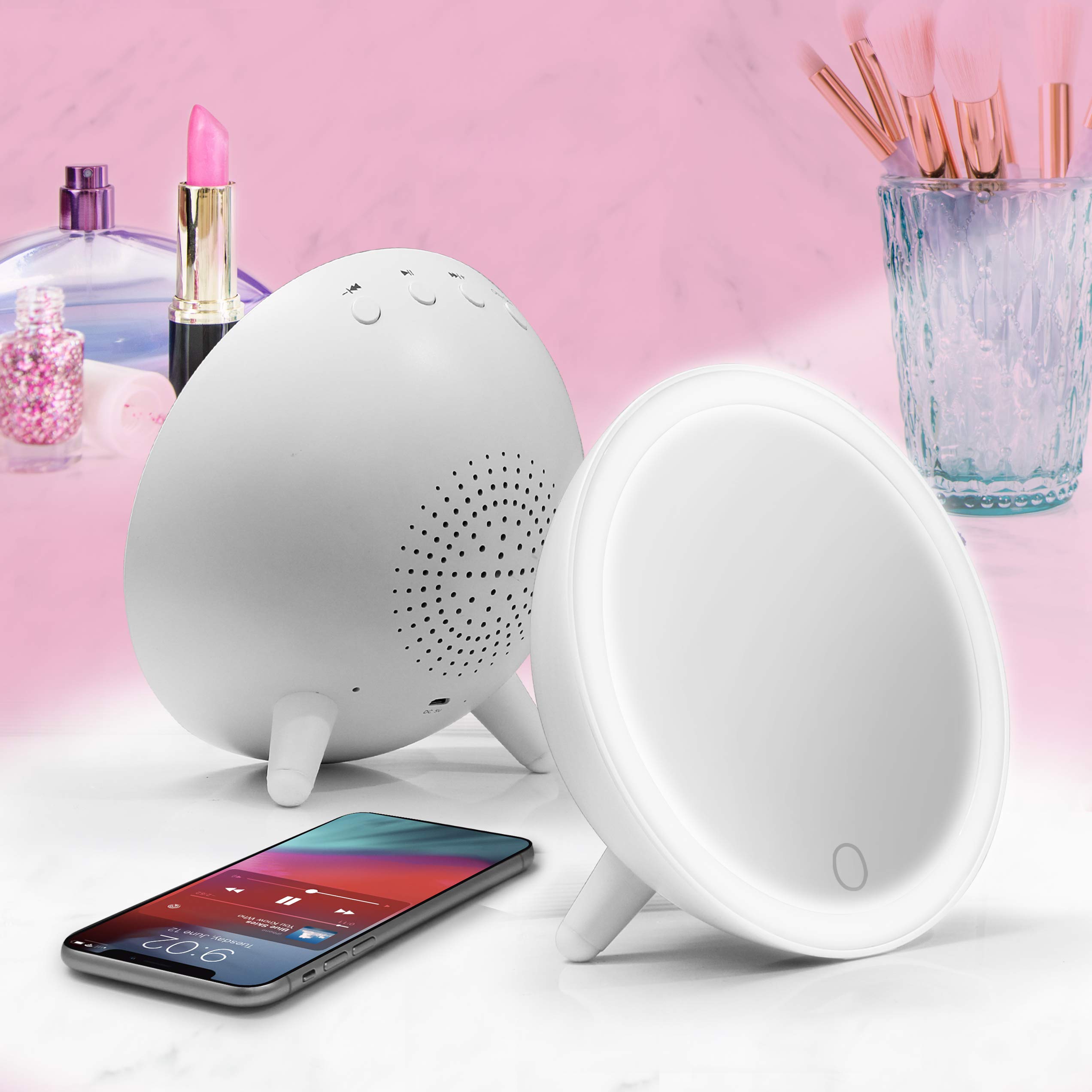 Aduro LED Vanity Mirror with Lights & Bluetooth Speaker - Wireless Rechargeable Makeup Mirror for Home & Travel - Perfect for Beauty, Skincare, and Music Lovers
