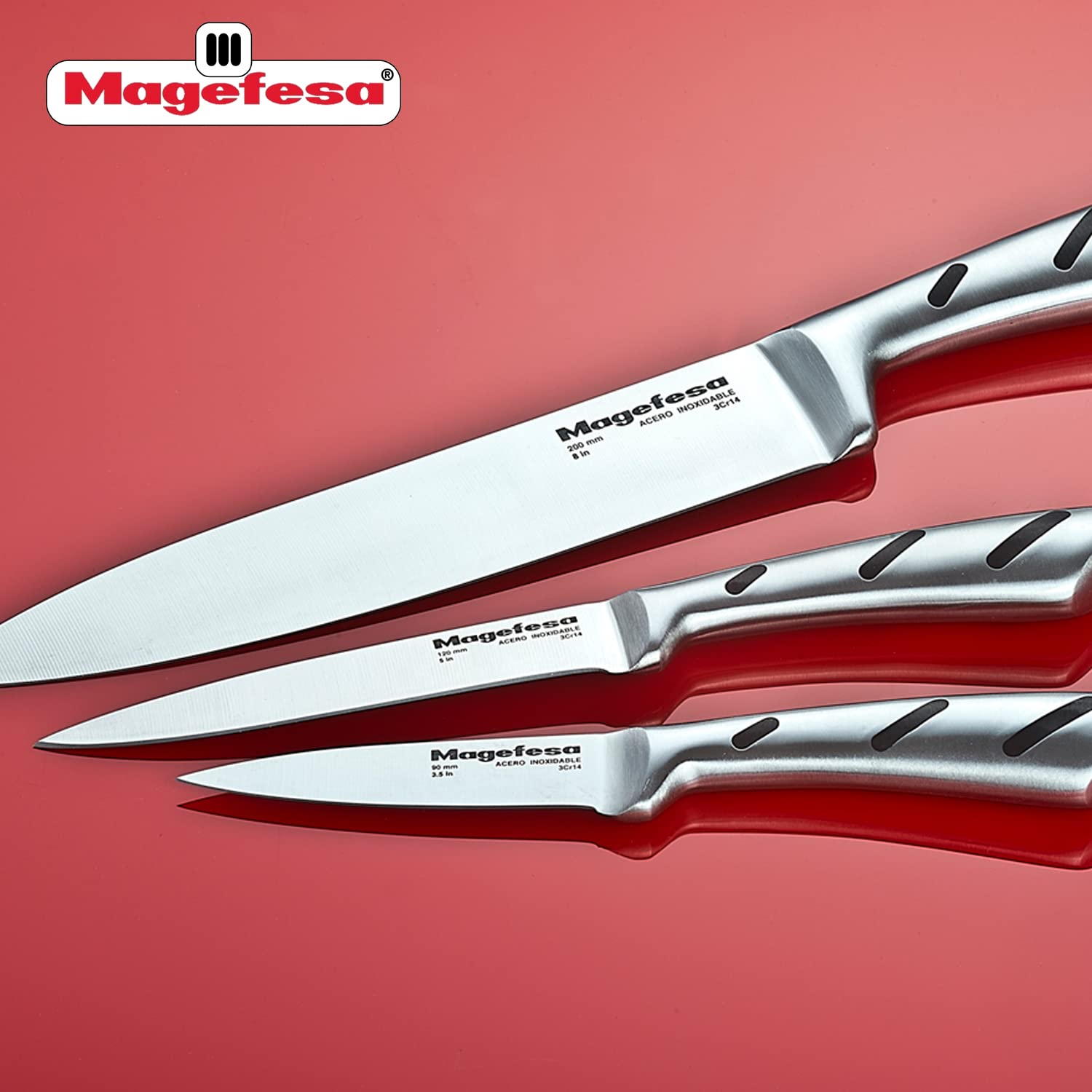 **MAGEFESA PRISMA - 3-Piece Kitchen Knives Set, Ultra-Sharp 3Cr14 Stainless Steel Blades, Precision Edge, Ergonomic Handle, Dishwasher Safe – Perfect for Chopping, Slicing, and Dicing in Home Kitchens**