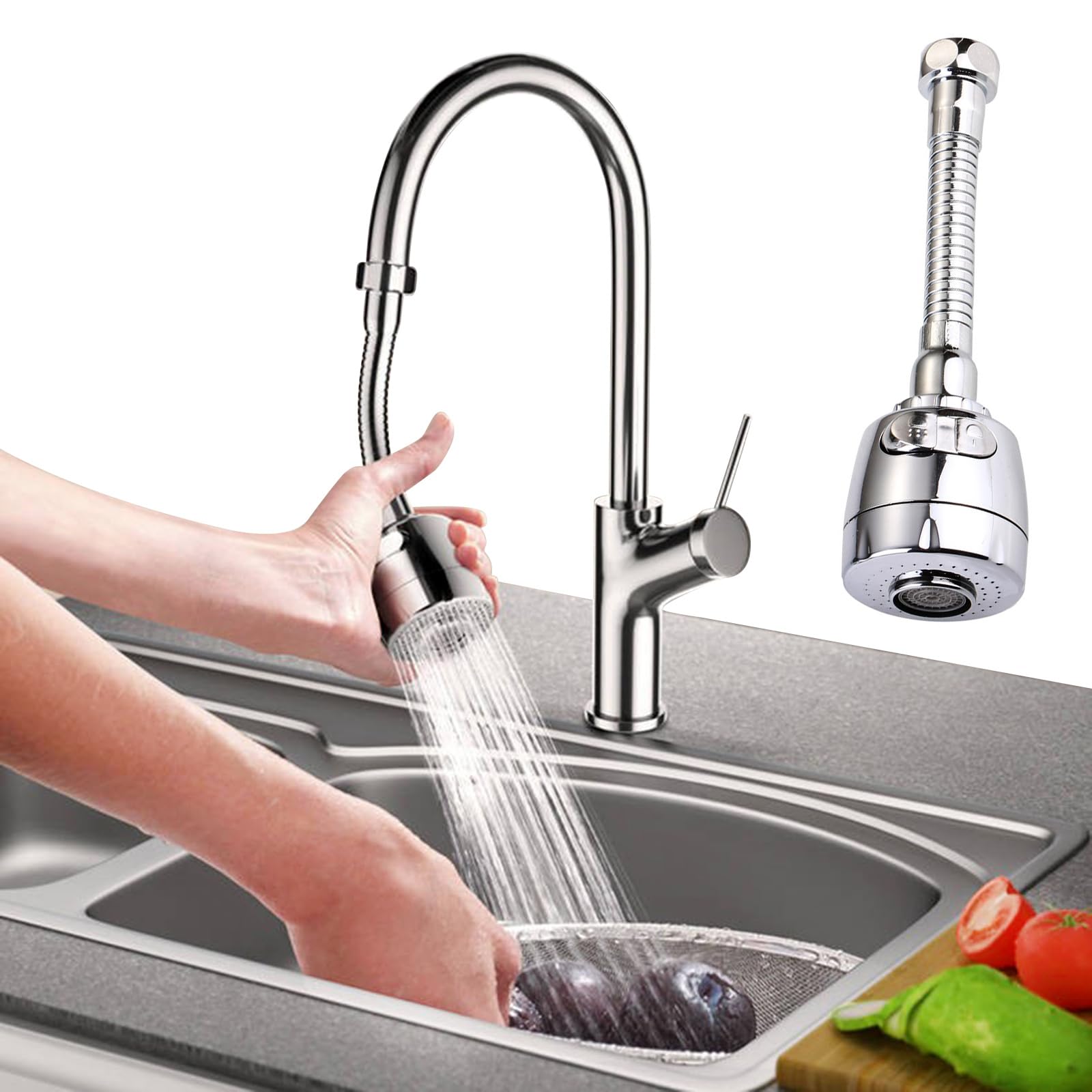 360° Swivel Kitchen & Bathroom Sink Faucet Extender with 2 Spray Modes - Water Saving Tap Aerator Adapter (1 Pack) - Perfect for Washing Dishes, Filling Pots & Hand Hygiene