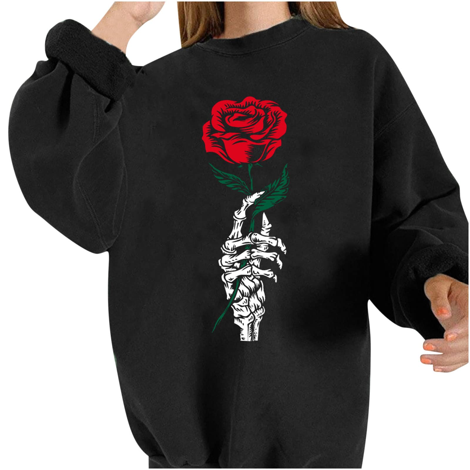 Halloween Women's Long Sleeve Graphic Printed Sweatshirt - Loose Fit Comfy Crewneck Blouse & Tunic Top for Leggings | Perfect for Costume Parties, Pumpkin Picking & Spooky Season Outfits
