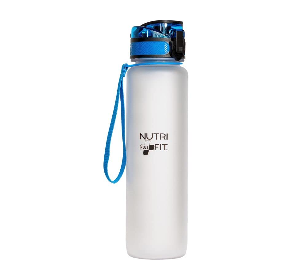Nutrifit Blue 32oz Motivational Water Bottle with Time Marker - BPA Free Leak Proof Sports Water Bottle for Gym, Workout & Office Hydration - Perfect Fitness Gift for Men & Women