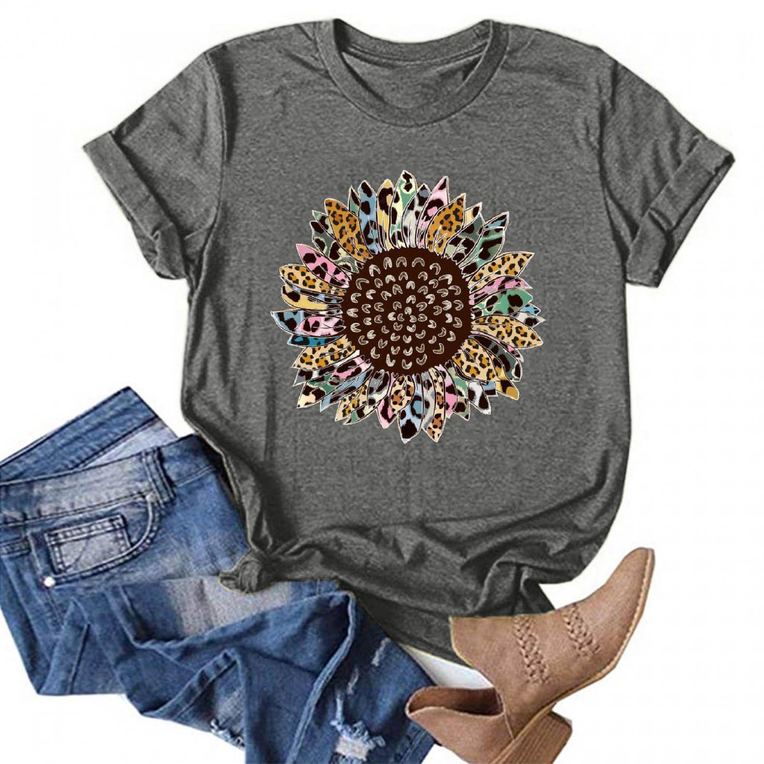FABIURT Women's Summer Casual Loose Fit Short Sleeve T-Shirt with Funny Print - Perfect for Beach Outings, Weekend Wear & Casual Office Style