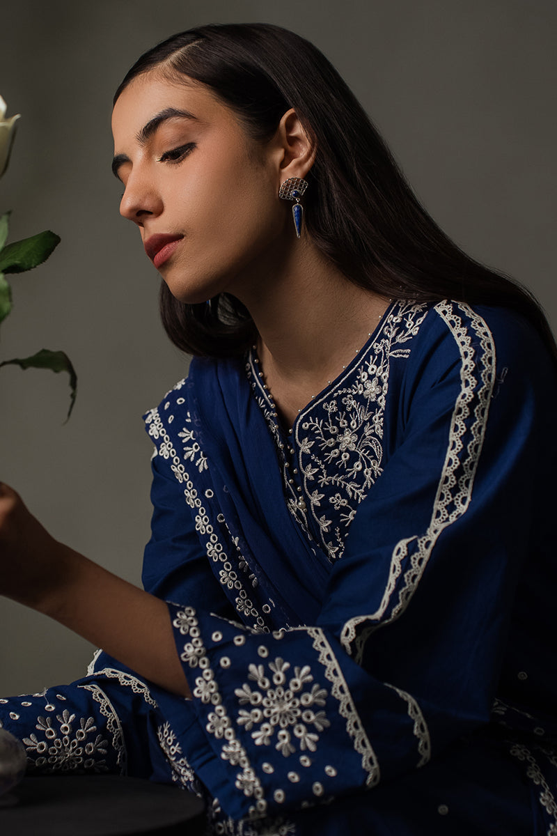 Midnight Blue 2 Piece Outfit Set - Elegant Shirt & Dupatta for Women | Perfect for Weddings, Parties & Special Occasions
