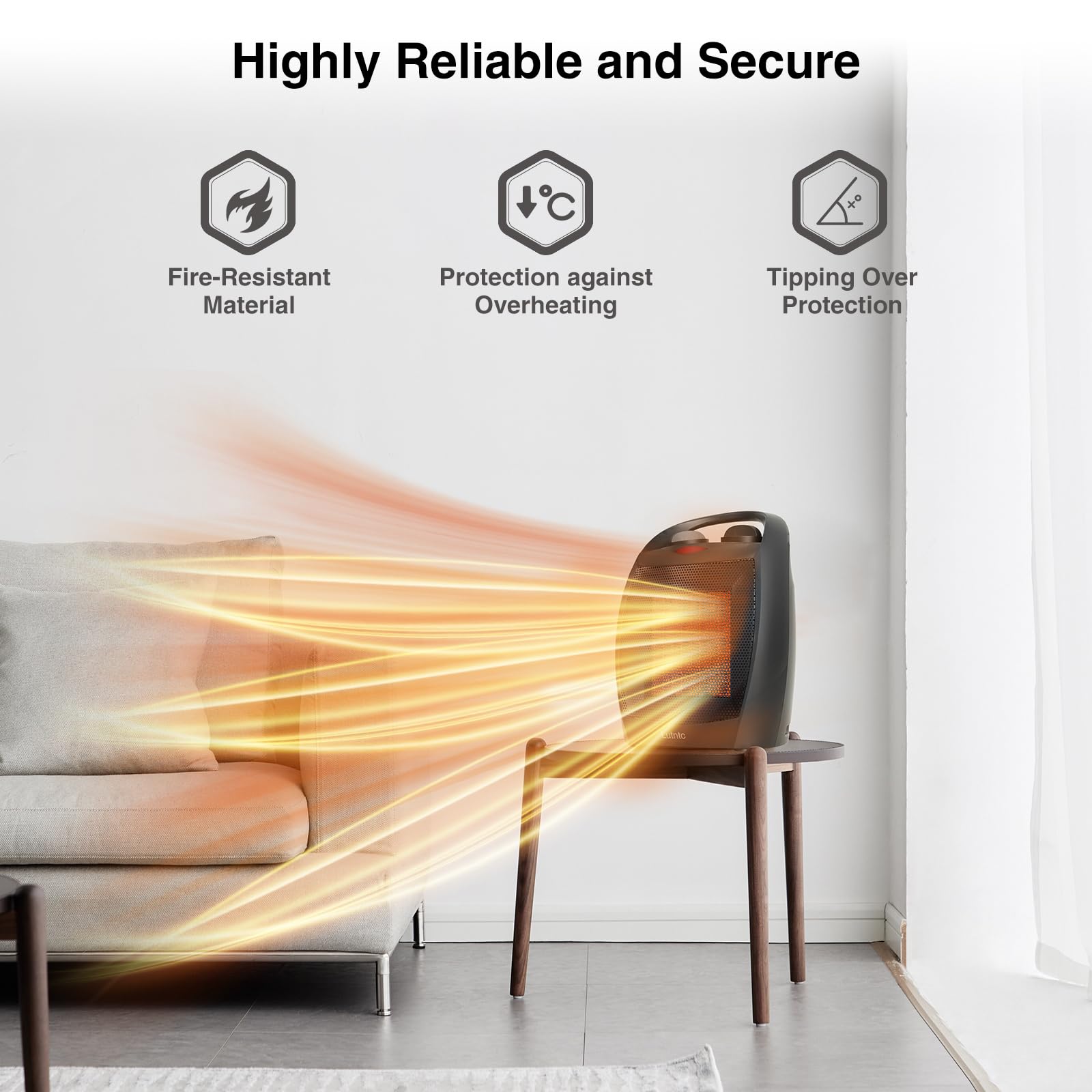 Lutntc 1500W/750W Portable Ceramic Space Heater - Safe & Quiet Electric Heater Fan for Indoor Use, Fast Heating up to 200 Sq Ft - Perfect for Bedroom, Office, Desk, and Home Use