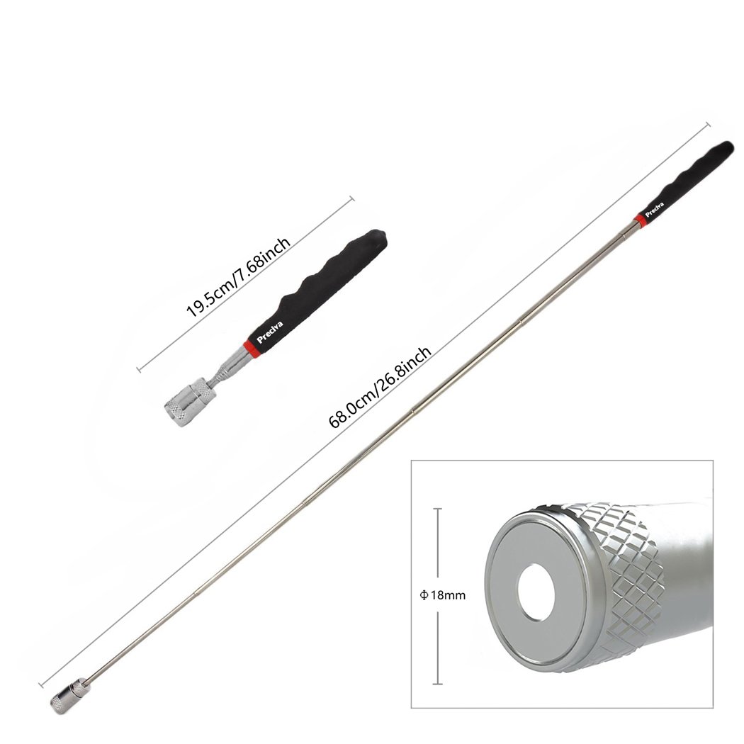 Preciva Magnetic Telescoping Pick Up Tool with LED Flashlight - 19.5 to 68cm Extendable Magnet Stick for Metal Retrieval (1 Pack) - Perfect for Mechanics, DIY Projects & Hard-to-Reach Areas