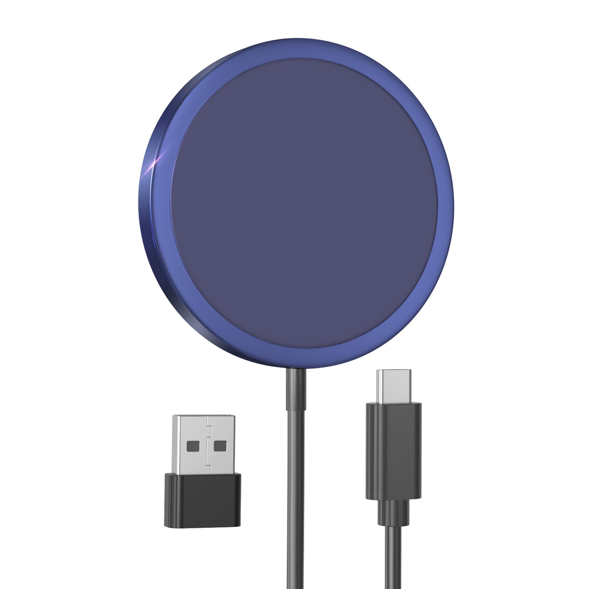 15W Fast Wireless Charger for iPhone 16/15/14/13/12 Series & AirPods | MagSafe Compatible Magnetic Charging Pad with USB-C | Perfect for Home, Office & Travel | Blue