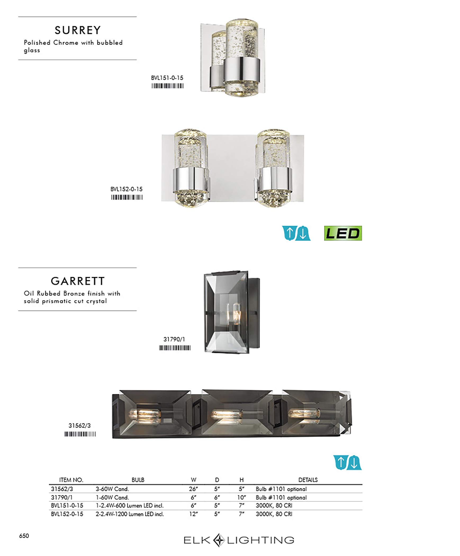 ELK Lighting BVL151-0-15 Surrey 1-Light LED Bathroom Vanity Light with Bubbled Glass, 7 x 5.5 x 4.5 Inches, Chrome Finish - Perfect for Modern Bathroom, Powder Room & Dressing Area Lighting