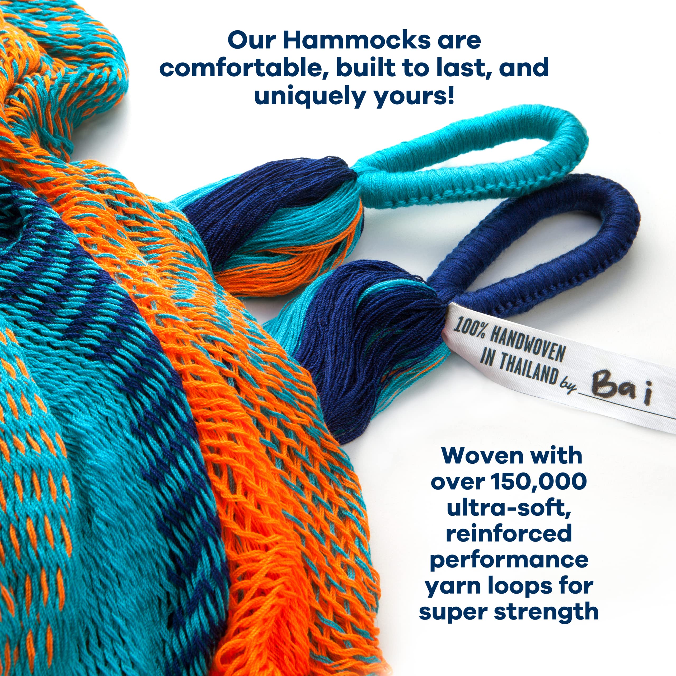 Premium Handwoven Double Hammock by Yellow Leaf - 400lb Capacity, Weather-Resistant & Ultra Soft - Perfect for Backyard, Beach, Camping & Travel - Artisan-Made in Blue & Orange