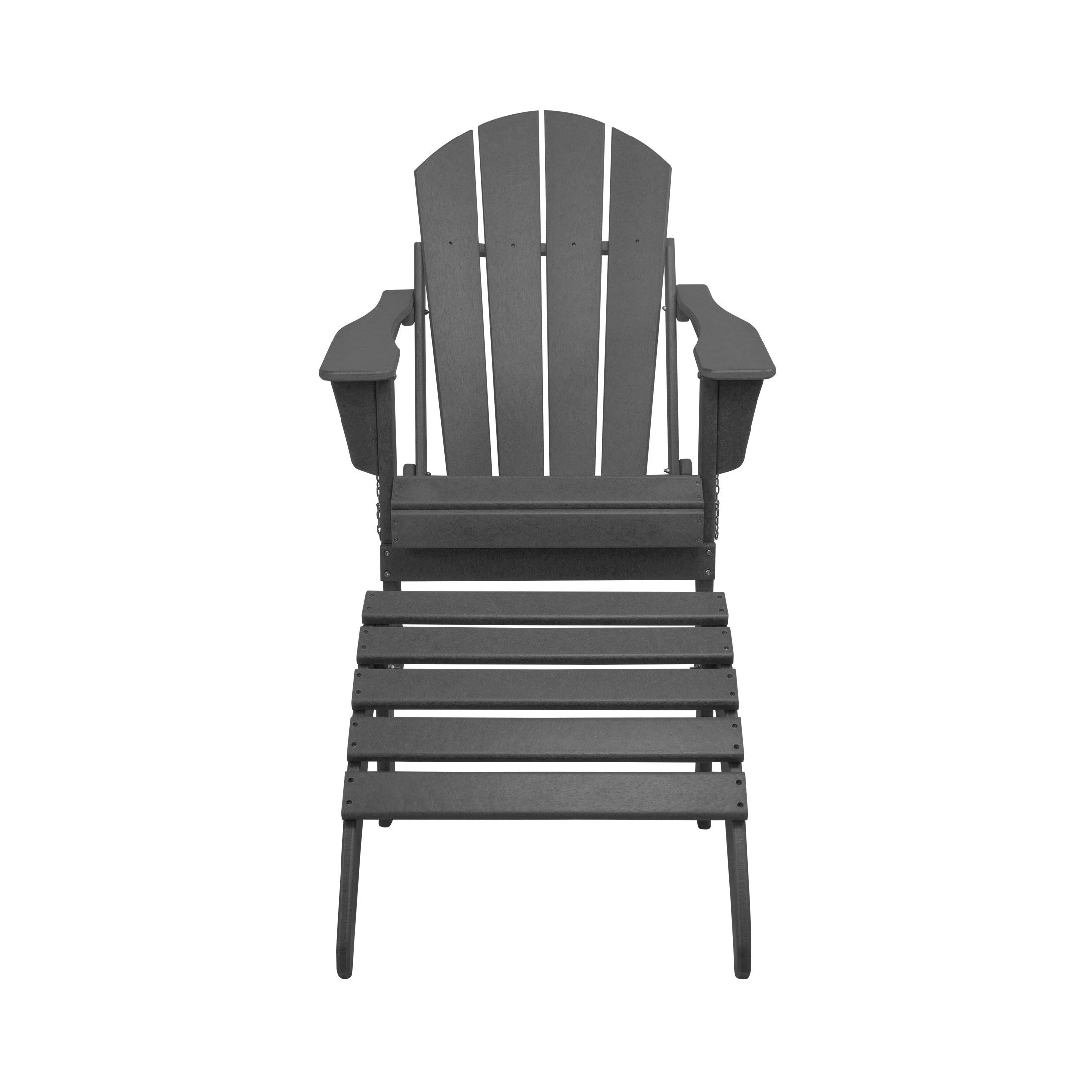 WestinTrends Malibu 2-Piece Outdoor Lounge Chair Set with Ottoman - All-Weather Poly Lumber Adirondack Patio Chairs for Pool, Garden, Backyard & Beach (Gray) - Perfect for Relaxing, Sunbathing and Outdoor Entertaining