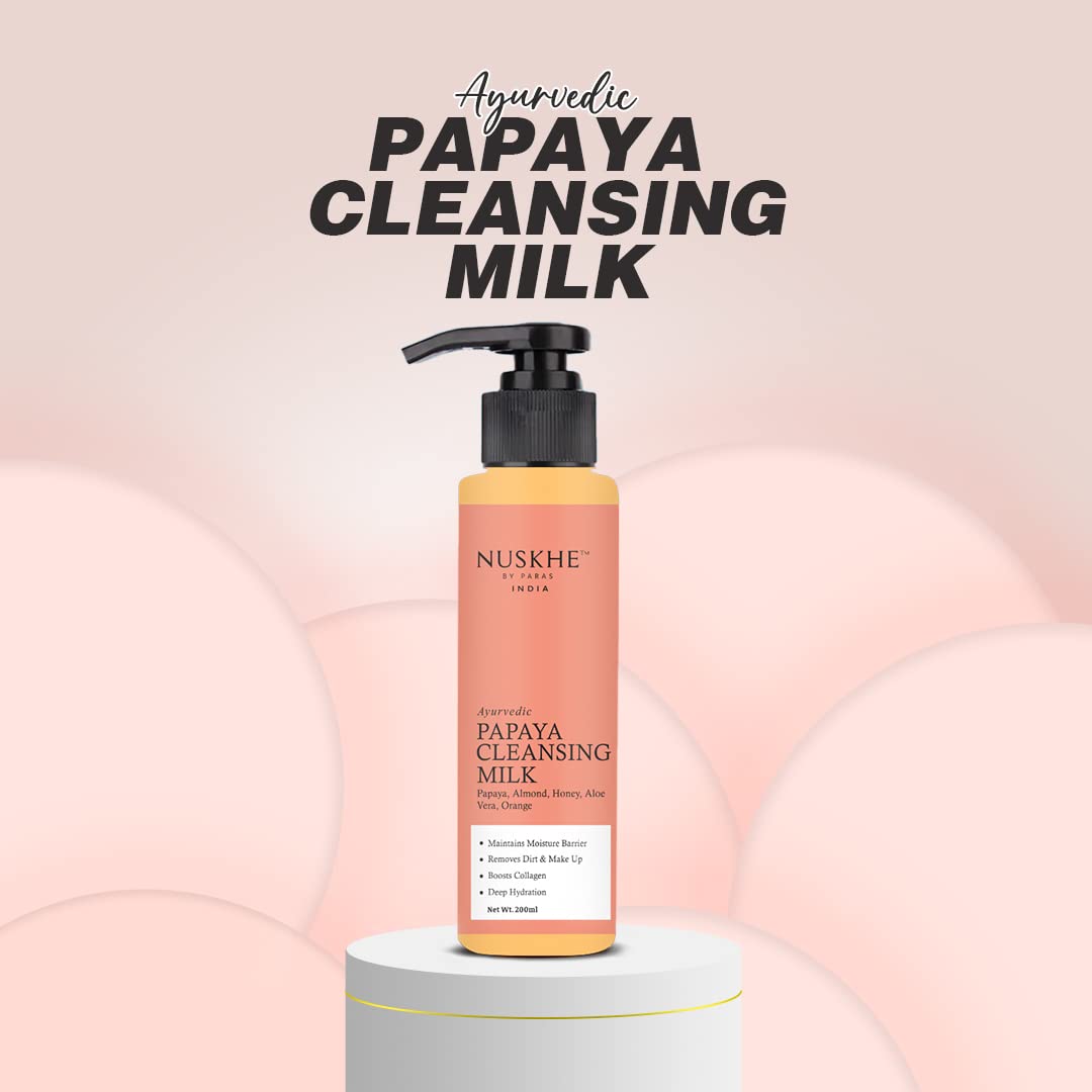 Nuskhe By Paras Ayurvedic Papaya Cleansing Milk - Natural Face Wash for Glowing Skin | Gentle Exfoliation & Deep Cleansing | Perfect for Daily Skincare Routine & Acne-Prone Skin