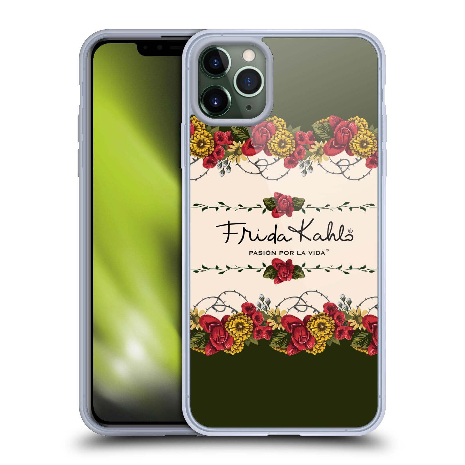 Frida Kahlo Floral Border Red Soft Gel Phone Case for Apple iPhone 11 Pro Max - Officially Licensed Artistic Protective Cover - Perfect for Art Lovers, Gift Giving & Everyday Use